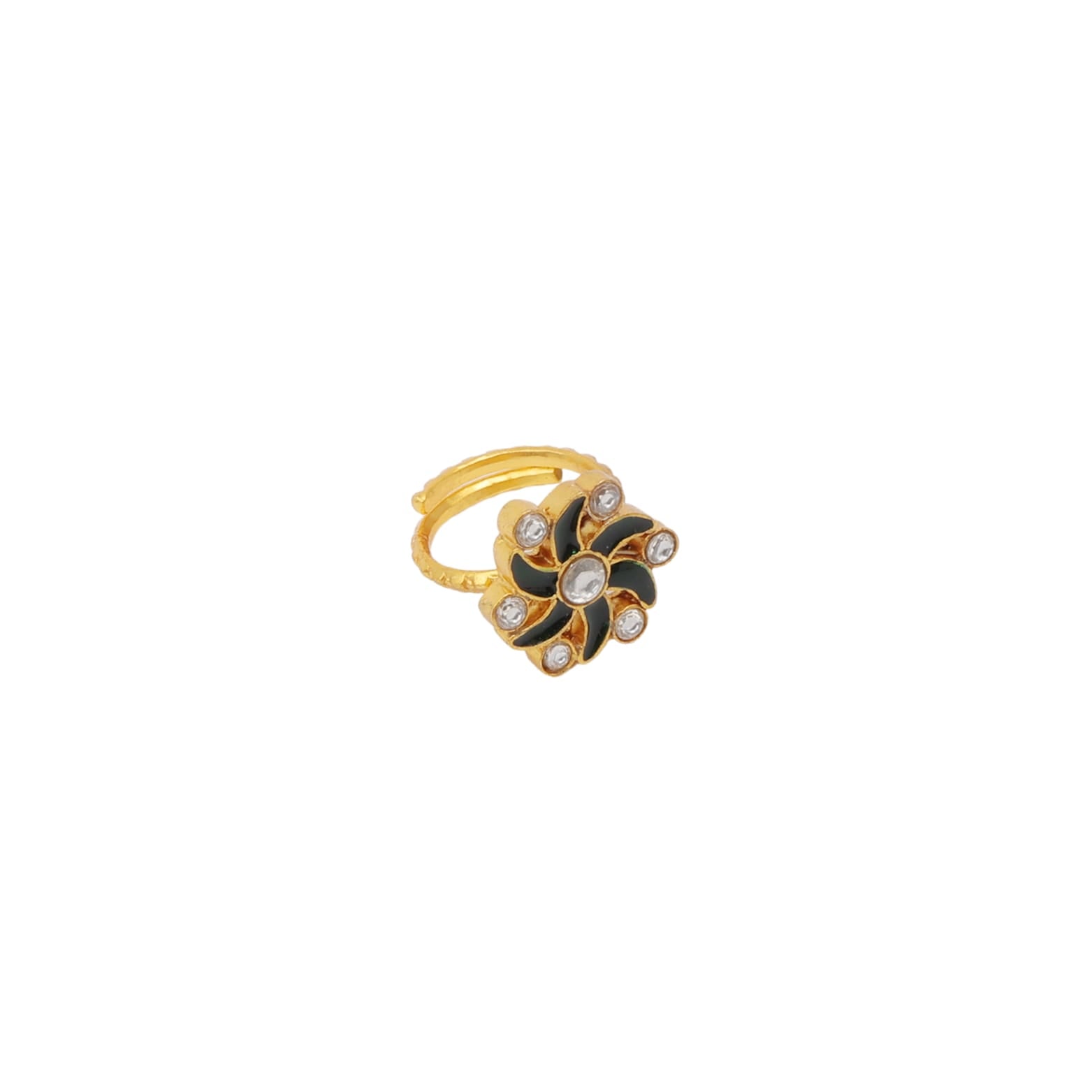 Mehar Ring in 92.5 Sterling Silver, handcrafted and dipped in 1 micron Gold plating in Jadau-Enamel. Size- made to order.