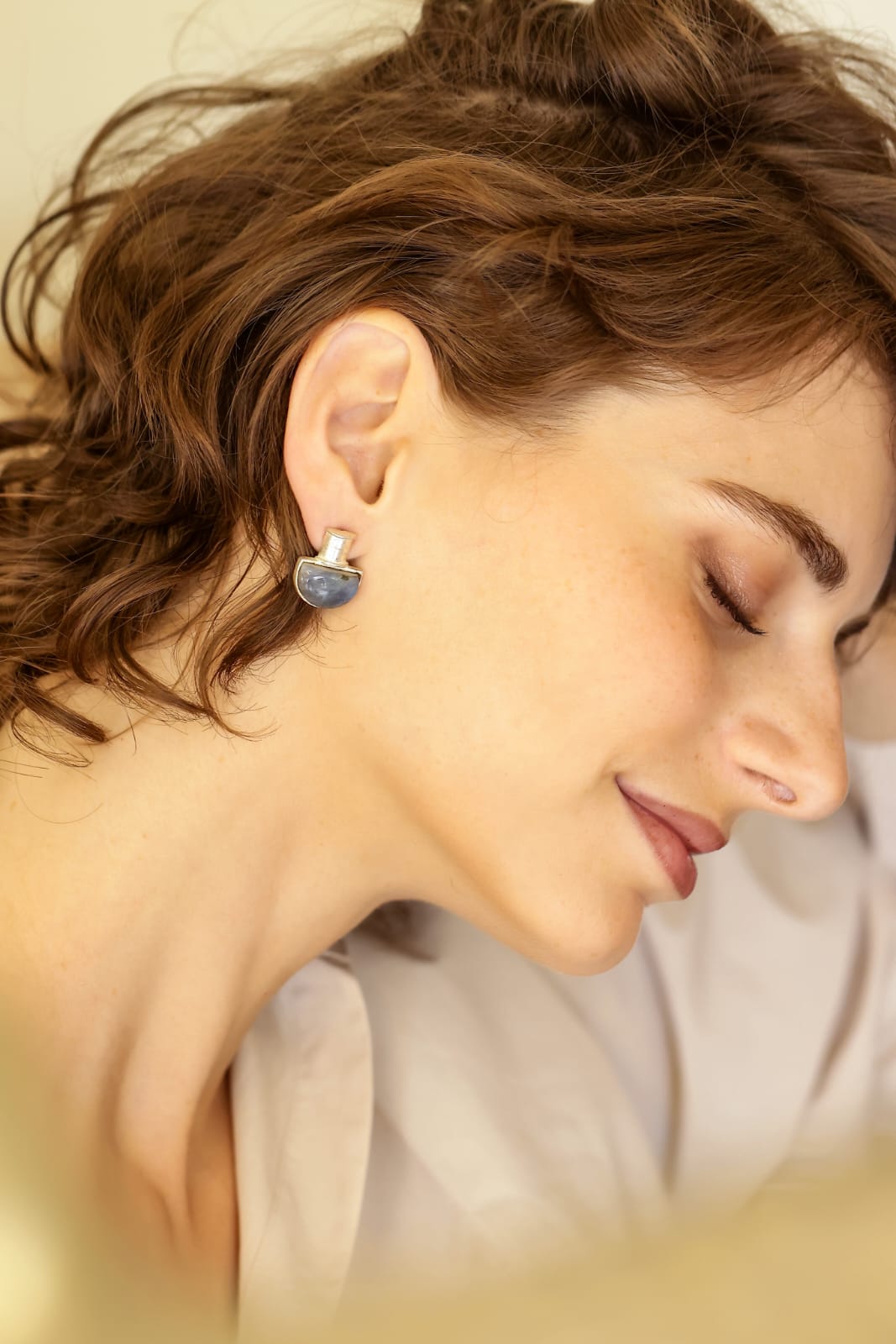 Labradorite Gemstone Silver-filled ear Studs