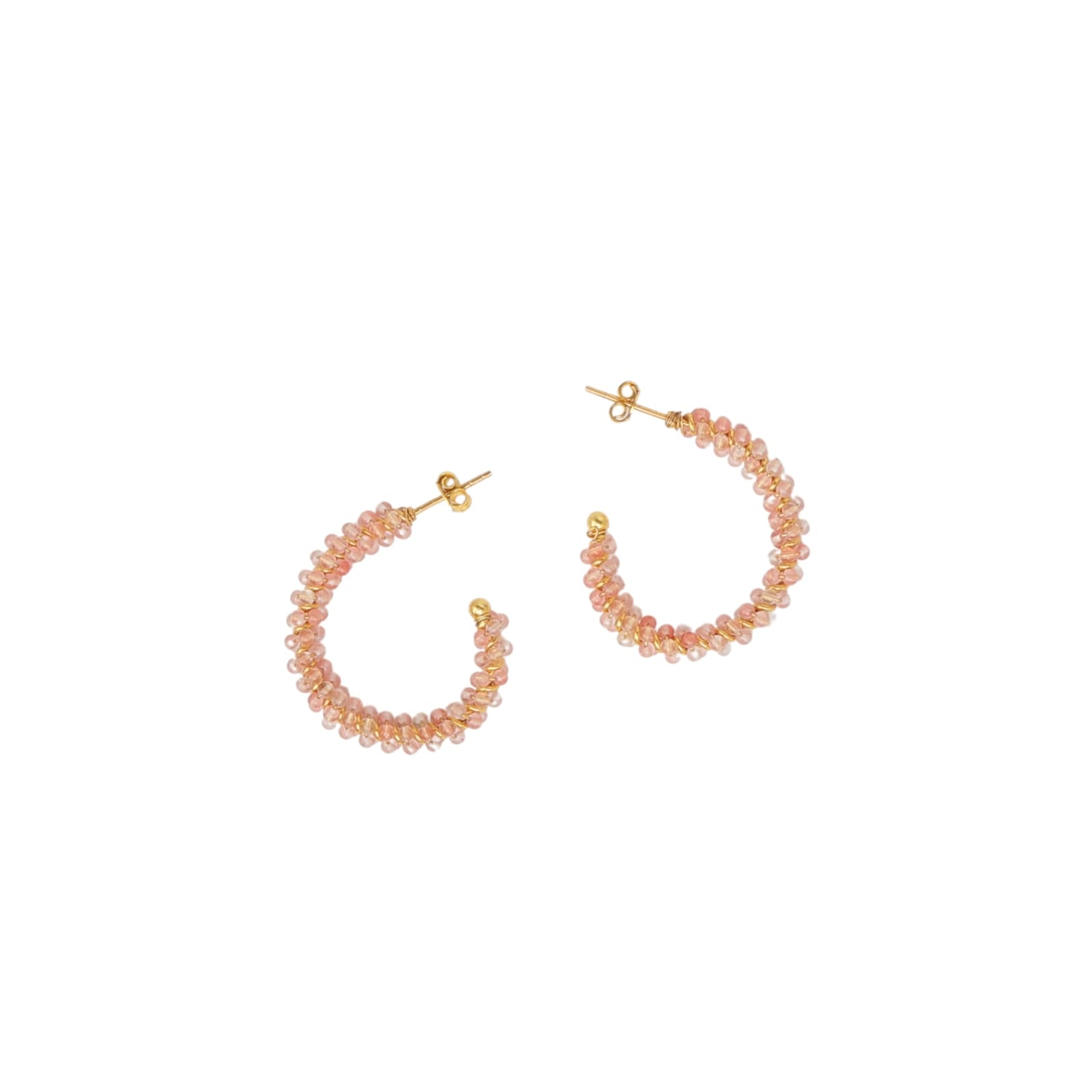 Mallika hoops in 92.5 Sterling Silver handcrafted and dipped in 1 micron Gold plating with semi-precious stones, beaded hoops.