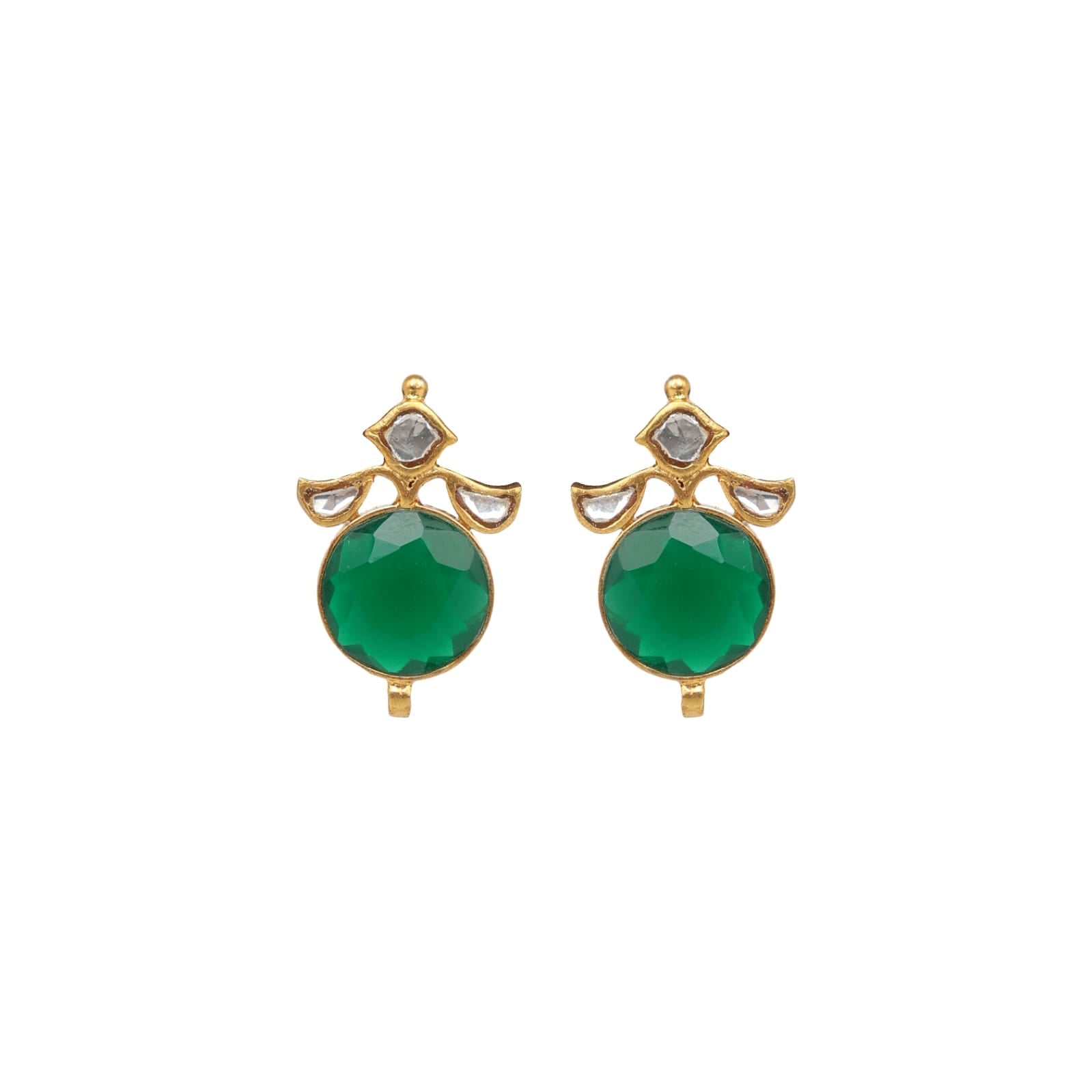 Ranjita Earrings in 92.5 Sterling Silver handcrafted and dipped in 1 micron Gold plating with green Onyx and semi-precious stones and Polki.