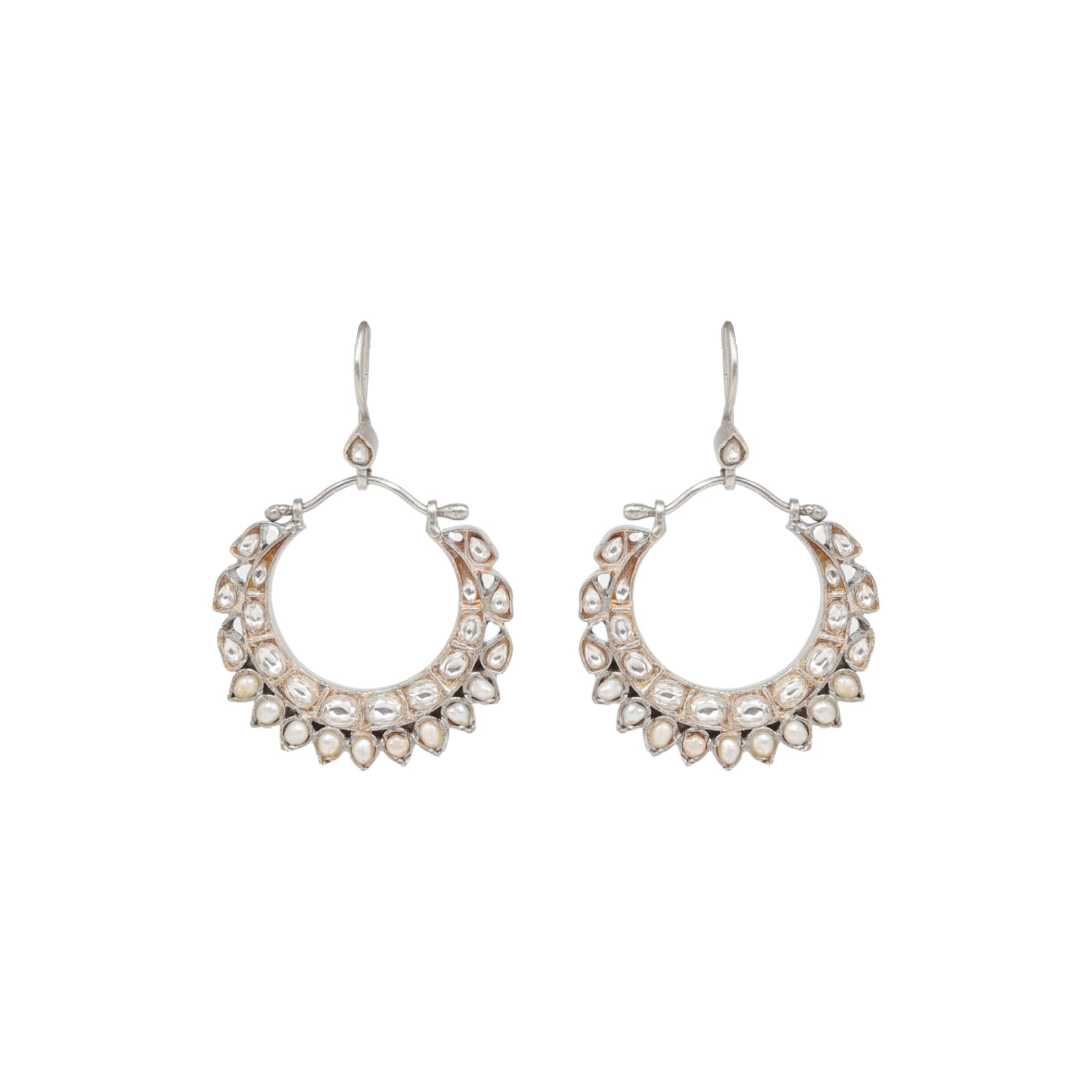 Rida earrings in 92.5 Sterling Silver handcrafted with Jadau-Polki in an antique Silver finish.