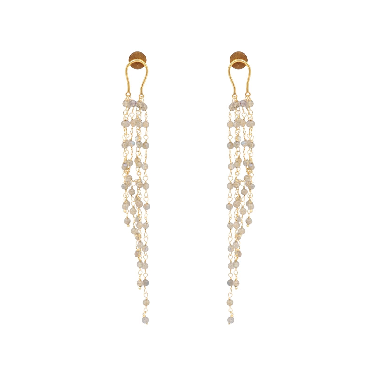 Zaar earrings in 92.5 Sterling Silver handcrafted and dipped in 1 micron Gold plating with Labradorite beads.