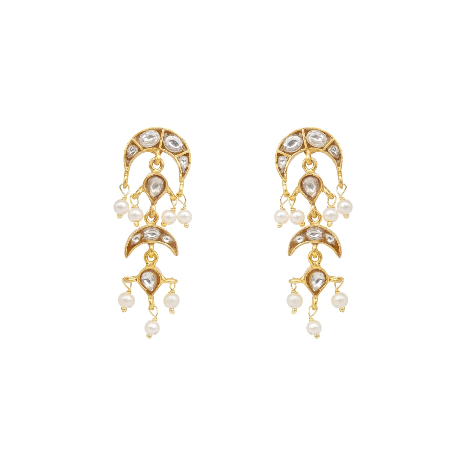 Poornima Earrings in 92.5 Sterling Silver handcrafted and dipped in 1 micron Gold plating Chaand-Jadau earrings.