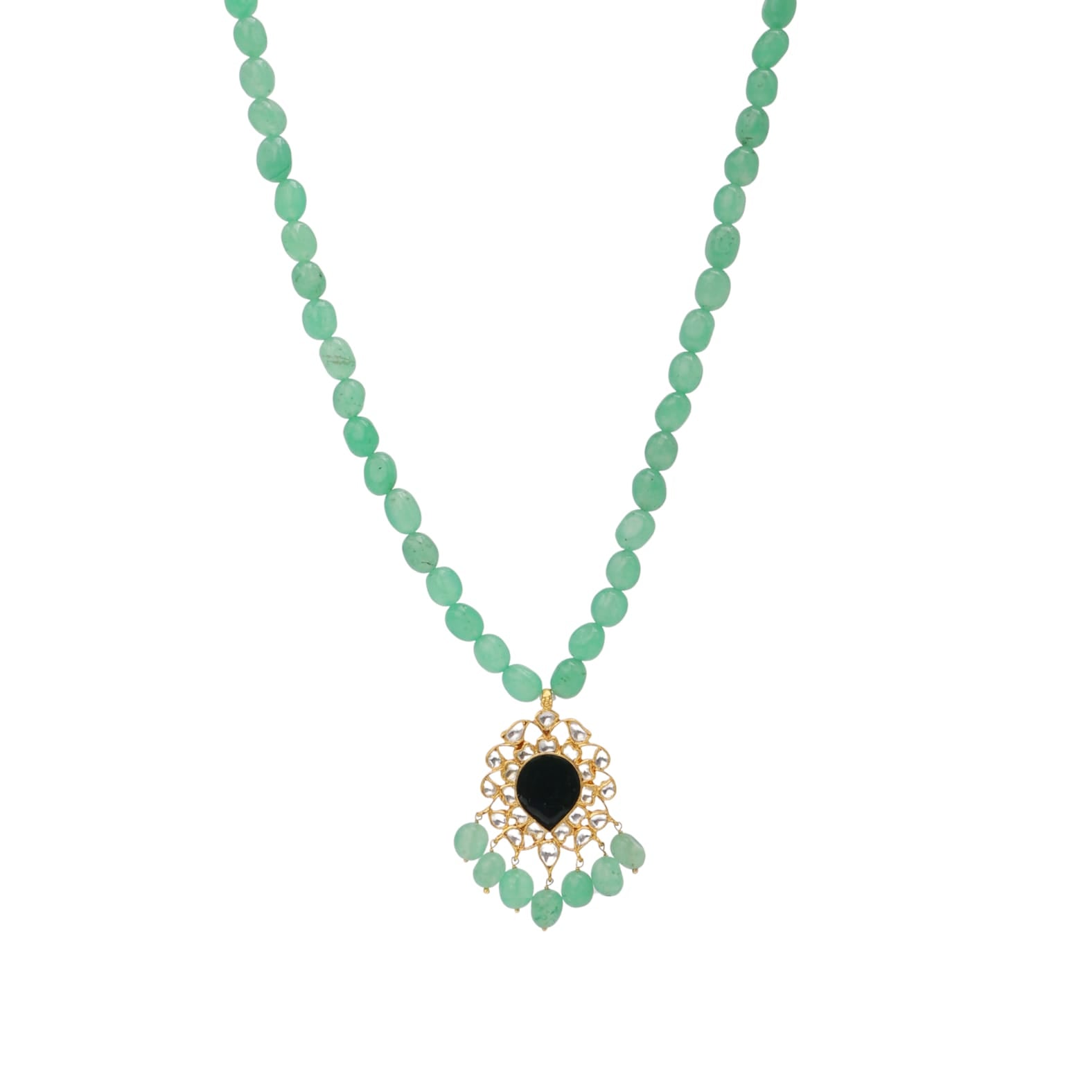 Pankaja pendant necklace in 92.5 Sterling Silver handcrafted and dipped in 1 micron Gold plating with Polki and Enamel.