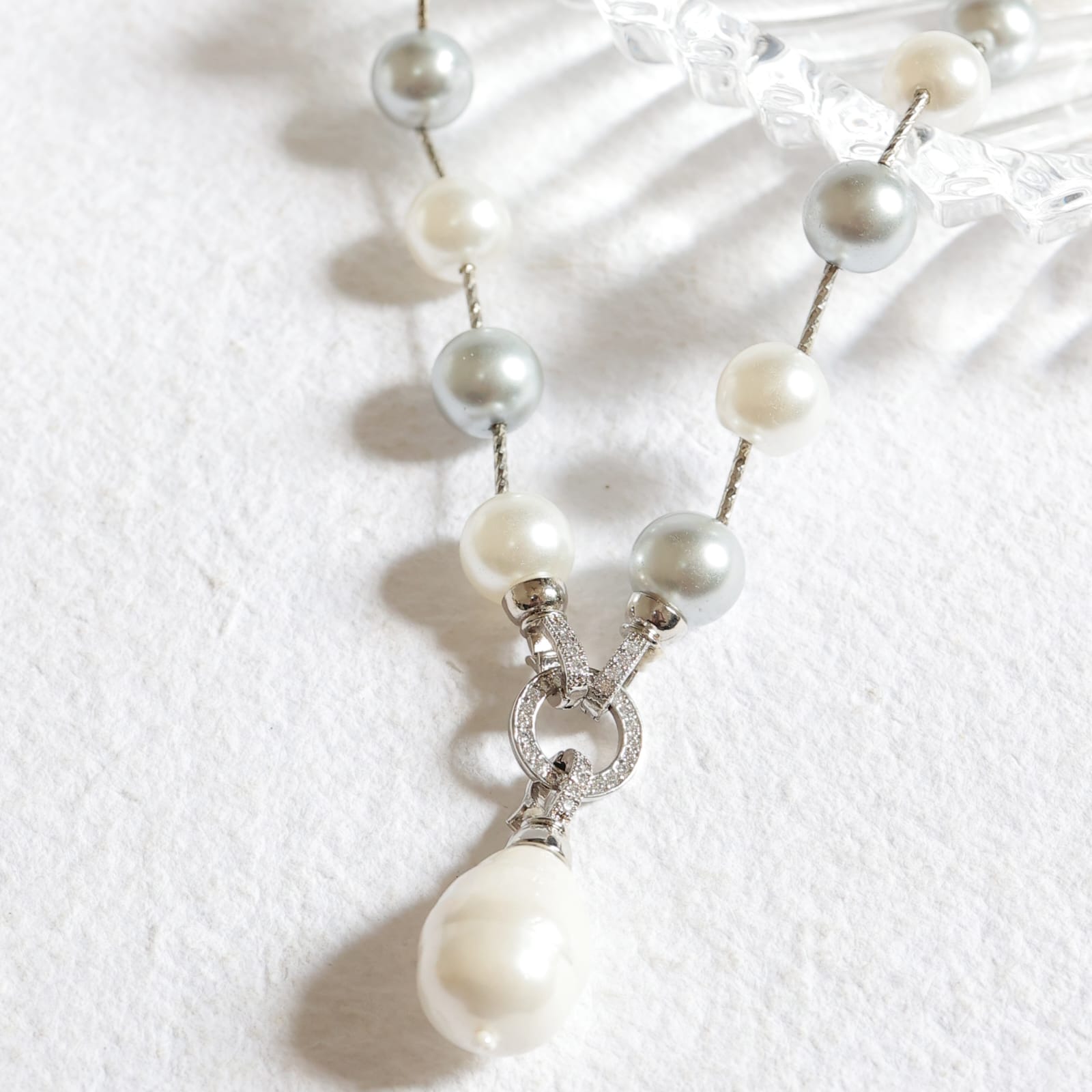 Marina Necklace in Silver Alloy with Zirconia, front-open necklace with Western clasp.