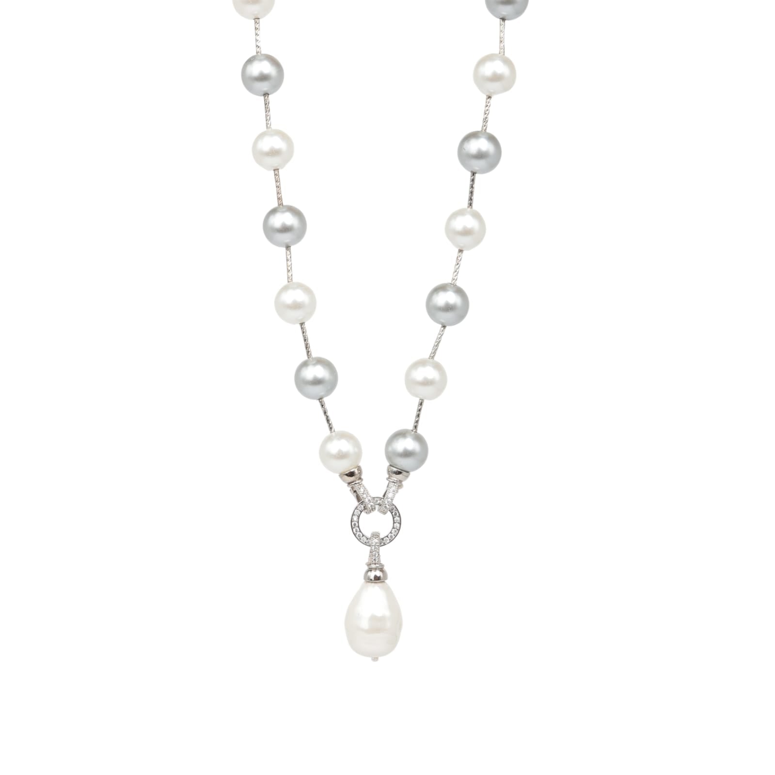 Marina Necklace in Silver Alloy with Zirconia, front-open necklace with Western clasp.