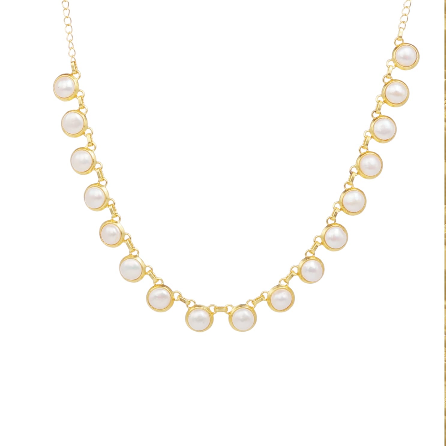 Gayatri Necklace in 92.5 Sterling Silver handcrafted and dipped in 1 micron Gold plating with fresh water Pearls.