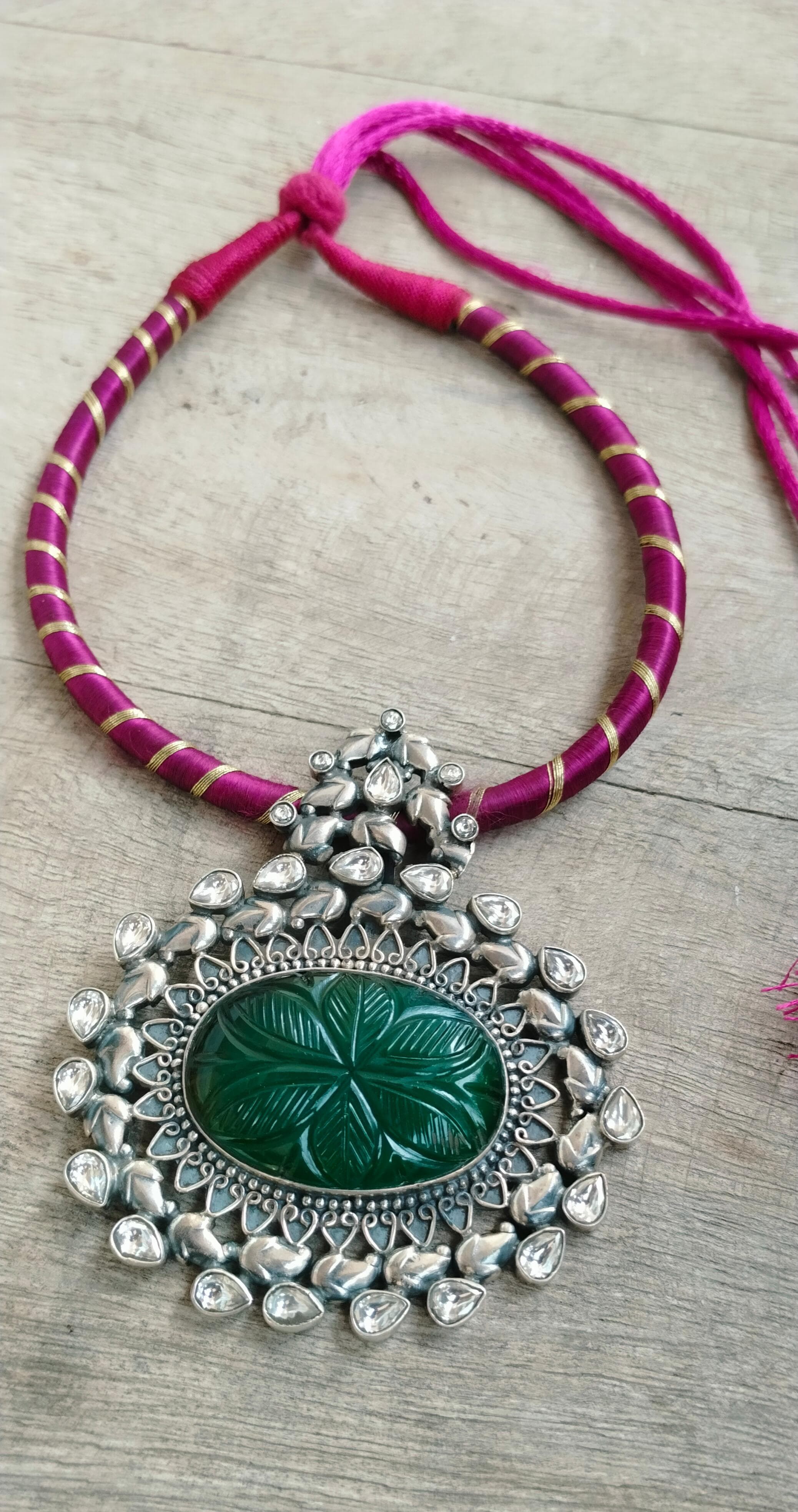 Maniratnam necklace in 92.5 Sterling Silver handcrafted in a Jadau-Polki threader closure.