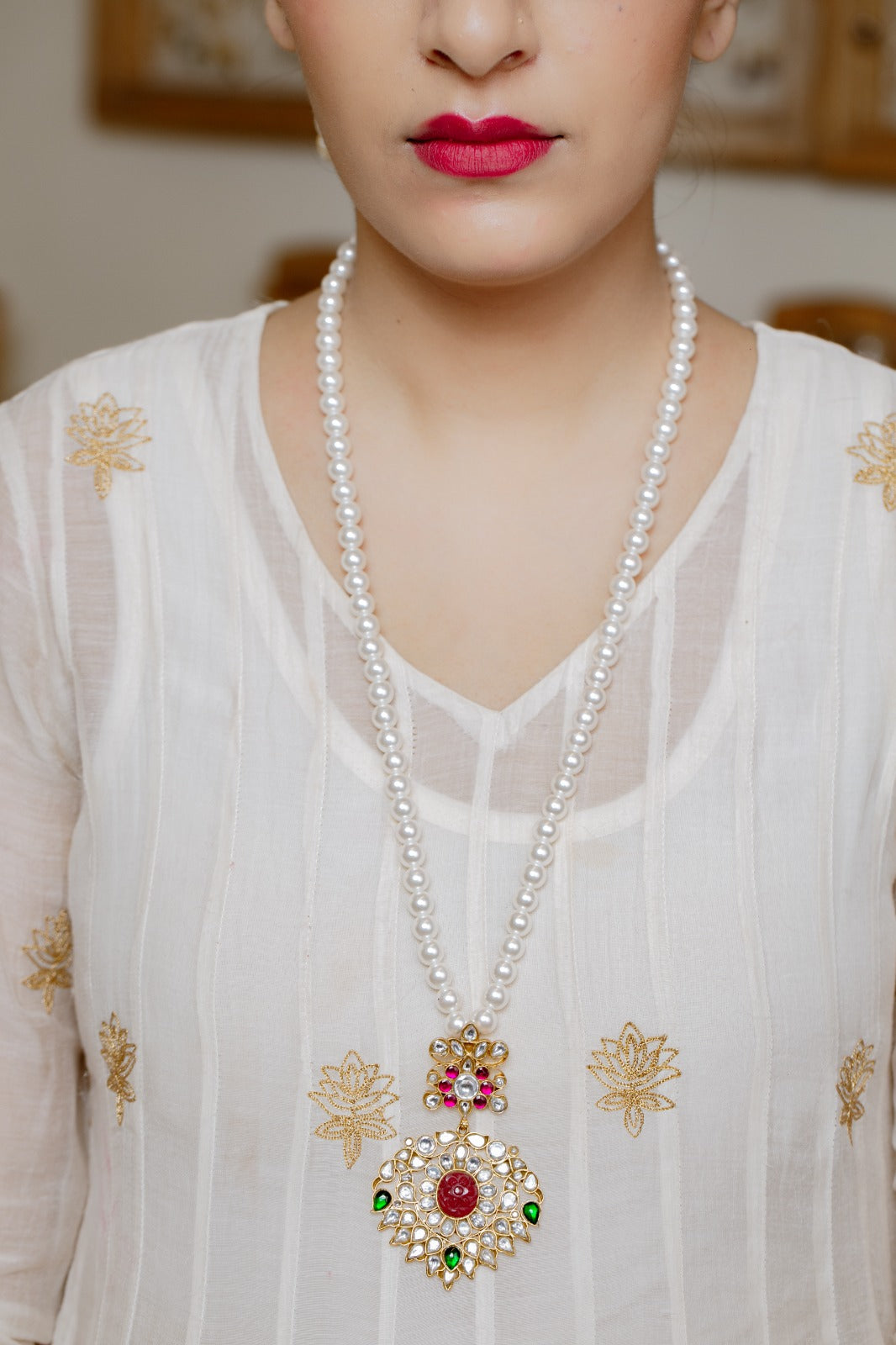 Do tukdi necklace Jadau silver gold plated necklace, with swaroski pearls, and billor Polki.