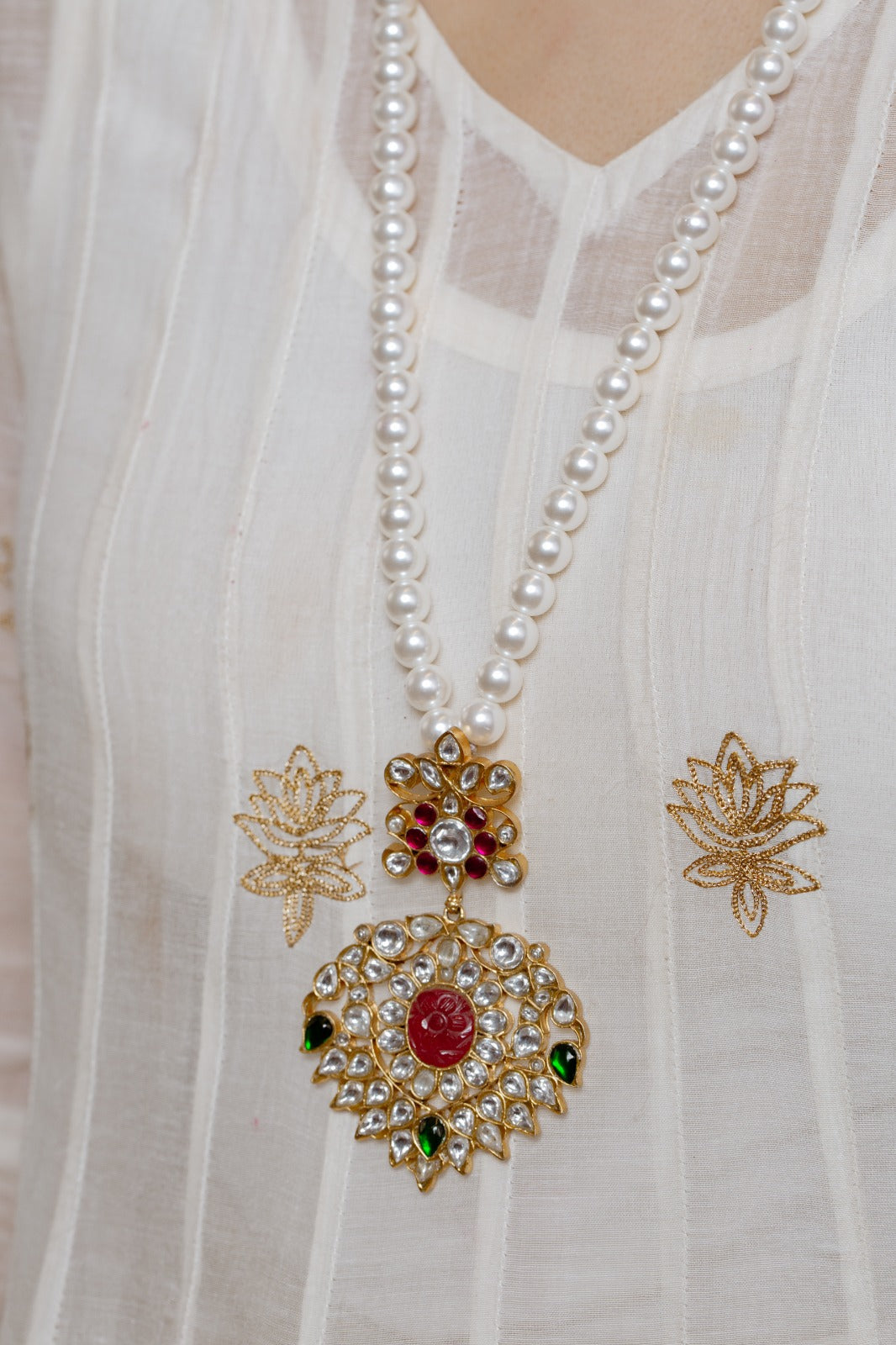 Do tukdi necklace Jadau silver gold plated necklace, with swaroski pearls, and billor Polki.