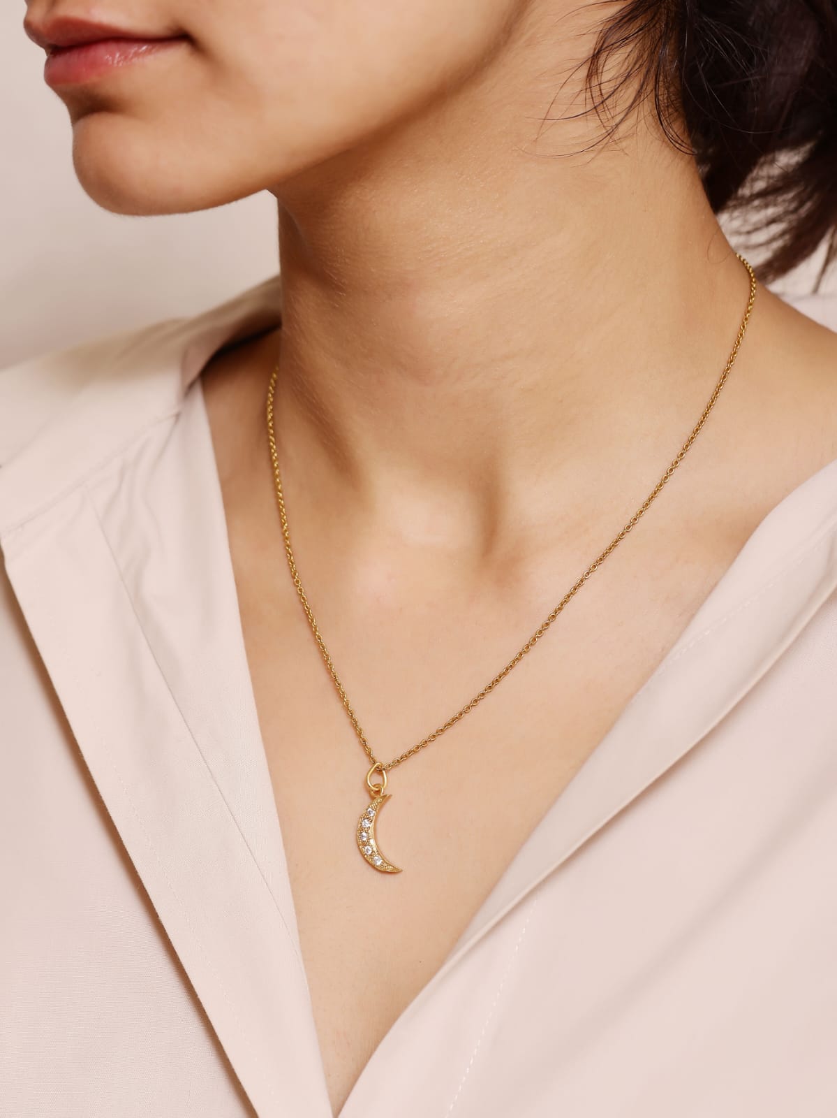 Crescent pendant necklace in 92.5 Sterling Silver handcrafted and dipped in 1 micron Gold plating with Jadau.