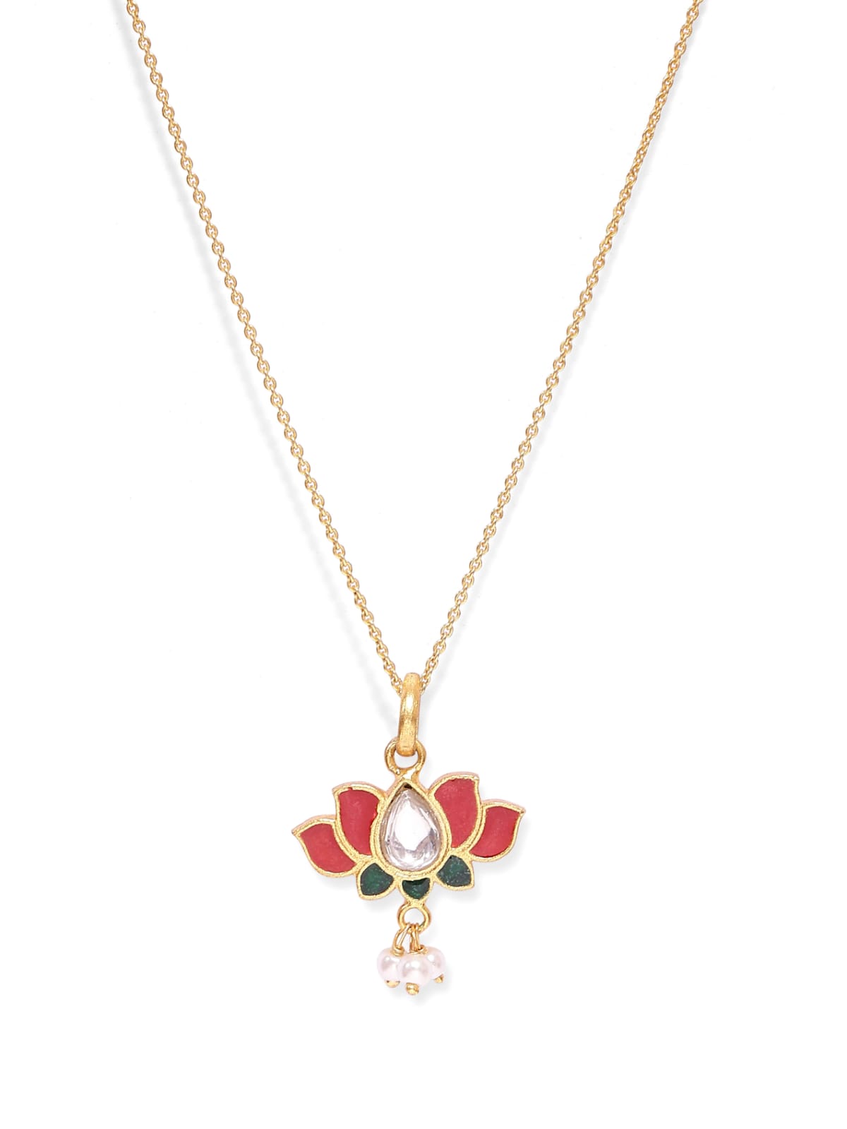 Kamal necklace in 92.5 Sterling Silver handcrafted and dipped in 1 micron Gold plated Enamel Lotus pendant.