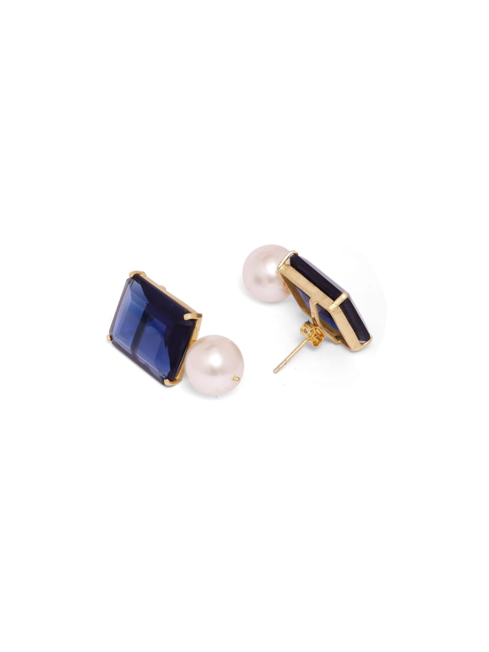Neela earrings in 92.5 Sterling Silver handcrafted and dipped in 1 micron Gold plating with Pearl Blue Quartz earrings.