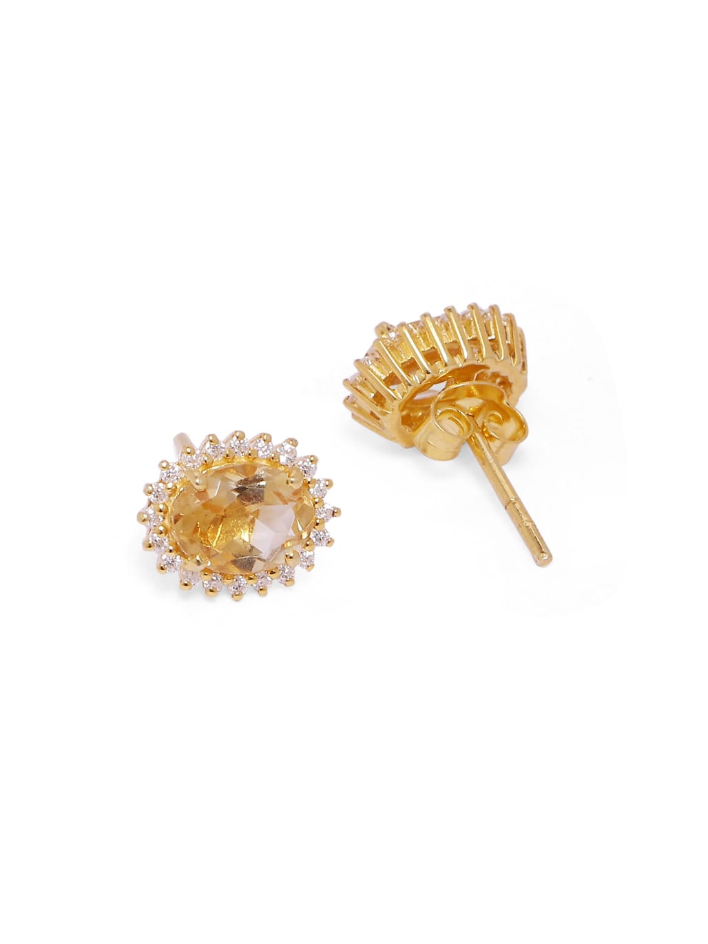 Sheena studs in 92.5 Sterling Silver handcrafted and dipped in 1 micron Gold plating with Citrine Zircon studs.