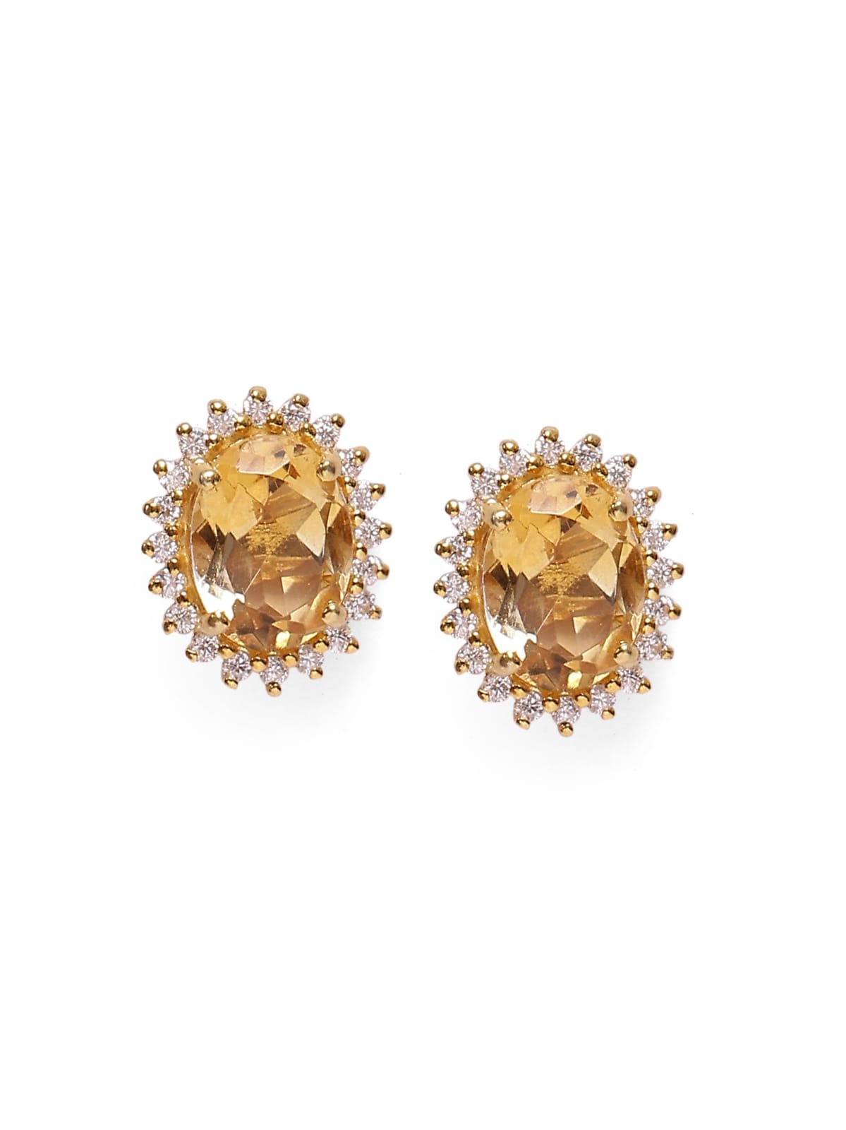 Sheena studs in 92.5 Sterling Silver handcrafted and dipped in 1 micron Gold plating with Citrine Zircon studs.