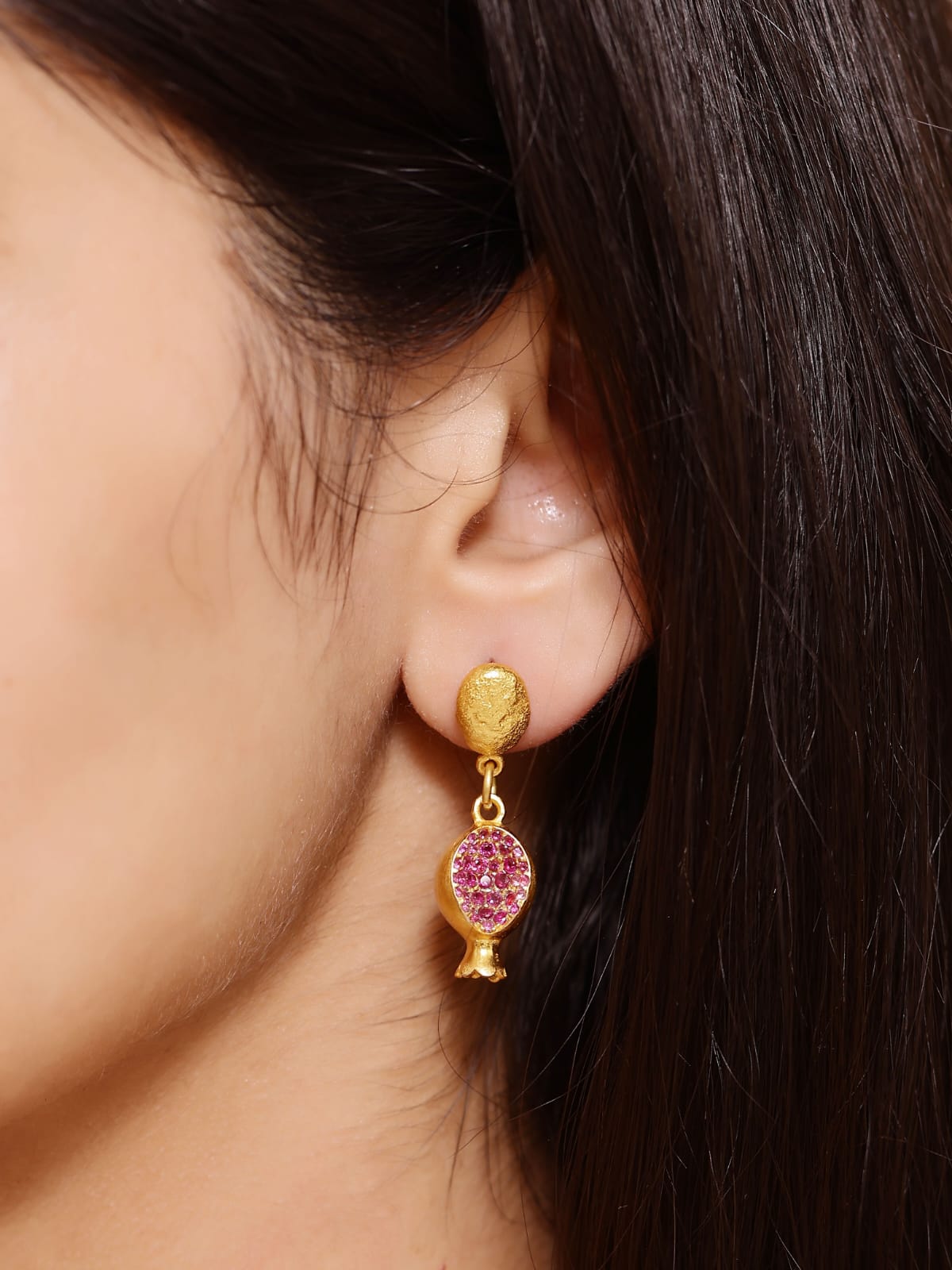 Anaar earrings in 92.5 Sterling Silver handcrafted and dipped in 1 micron Gold plating with Zircon.