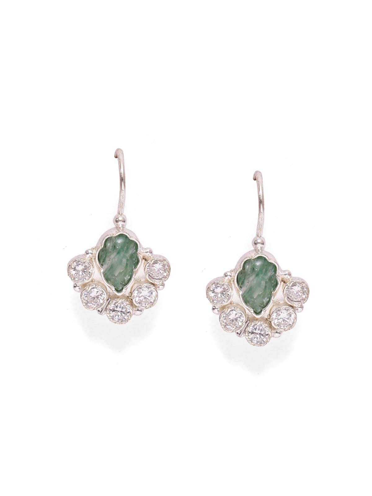 Jiya earrings in 92.5 Sterling Silver handcrafted and dipped in 1 micron Gold plating with Silver in antique finish with Zircon and grapes, Aventurine earrings.