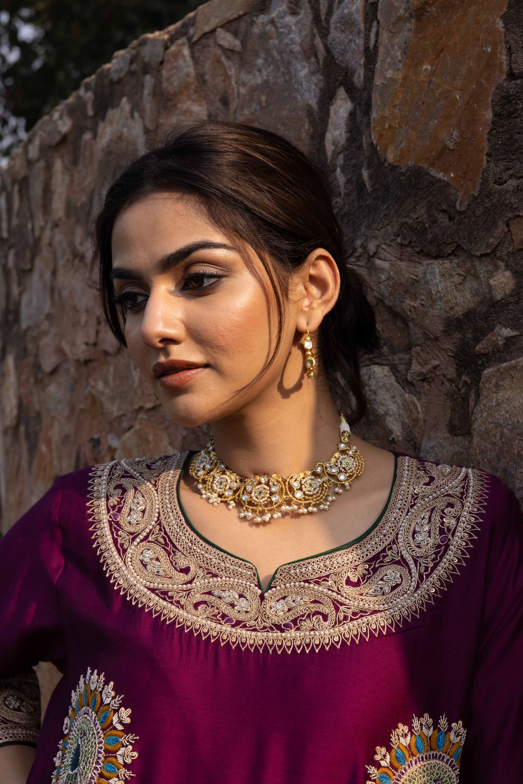 Indra necklace in 92.5 Sterling Silver with 18 karat Gold plating with Billor Polki and pearls in Sarafa closure.