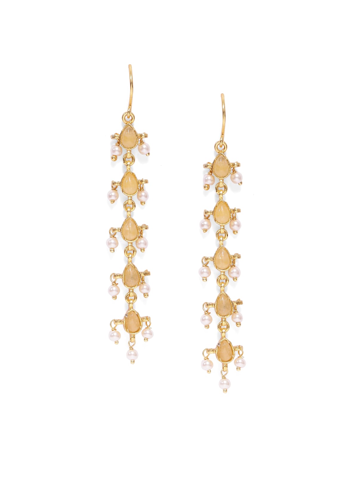 Ladli earrings in 92.5 Sterling Silver handcrafted and dipped in 1 micron Gold plating with yellow Aventurine and Pearls.