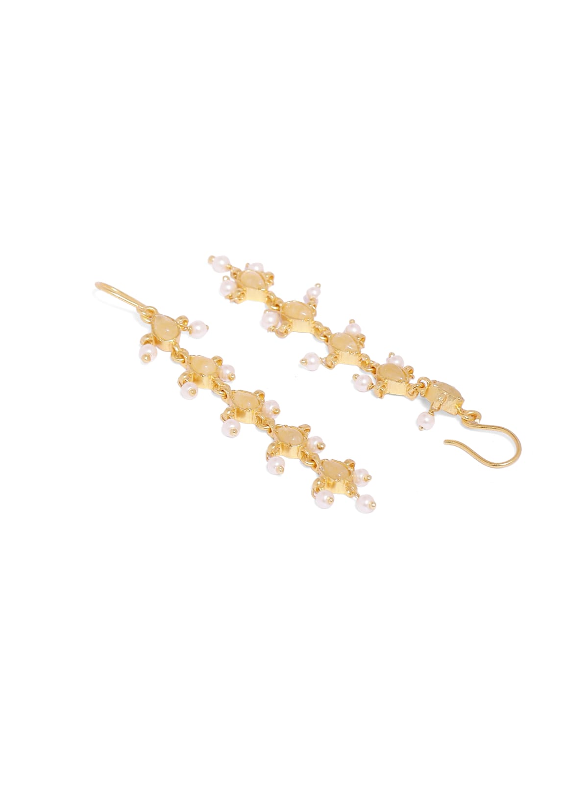 Ladli earrings in 92.5 Sterling Silver handcrafted and dipped in 1 micron Gold plating with yellow Aventurine and Pearls.