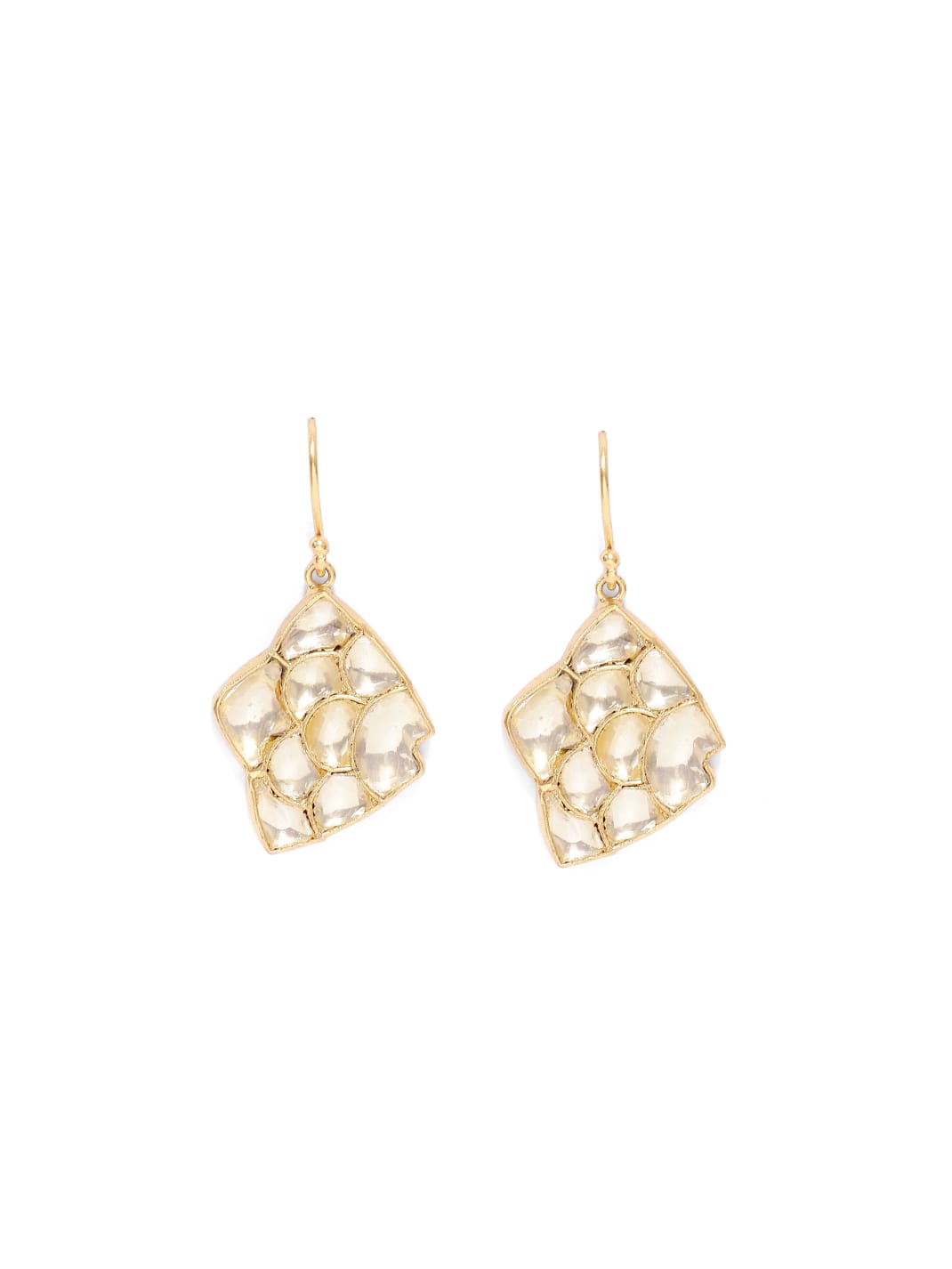 Meen earrings in 92.5 Sterling Silver handcrafted and dipped in 1 micron Gold plating with yellow Jadau-Polki.