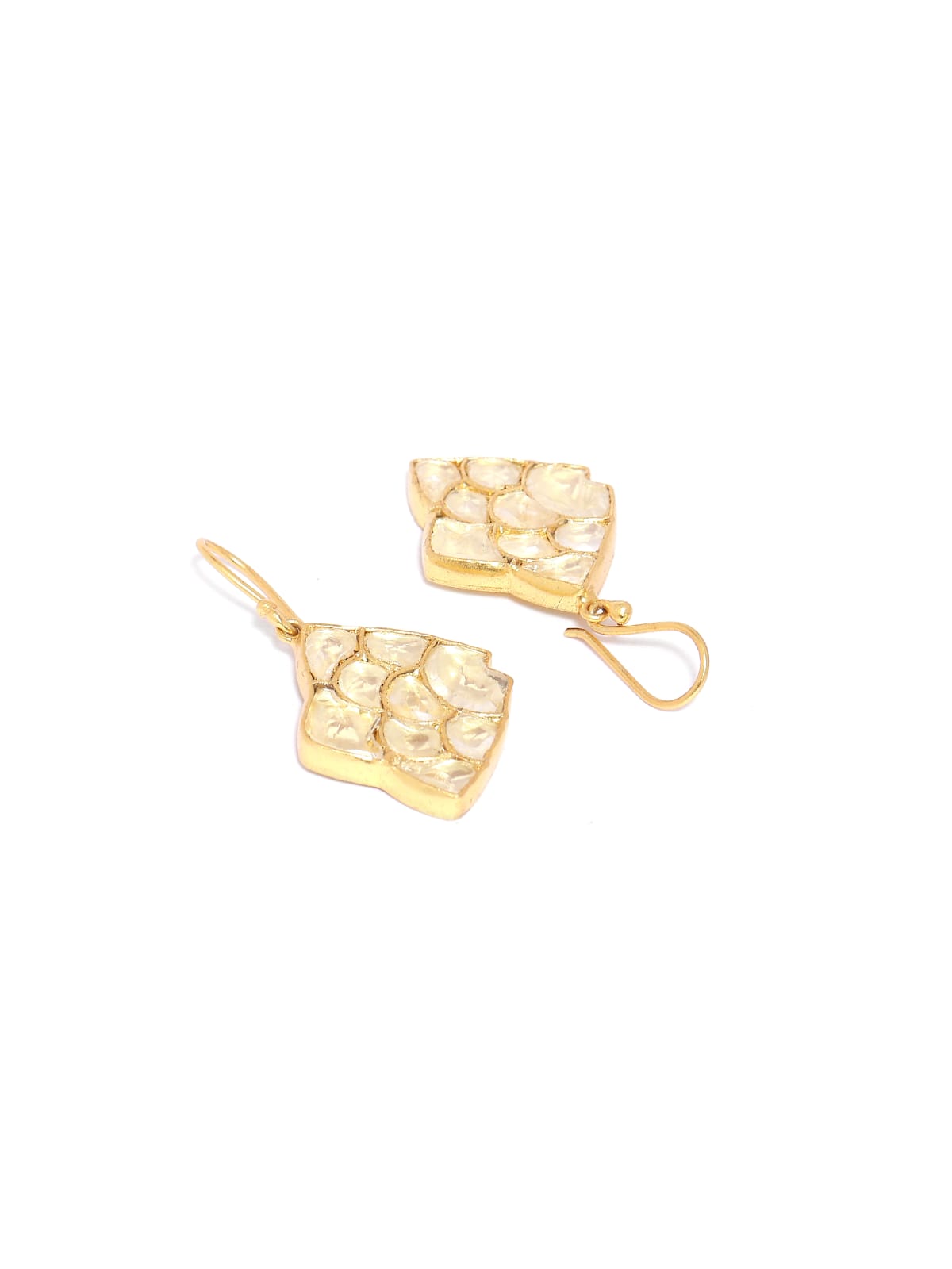 Meen earrings in 92.5 Sterling Silver handcrafted and dipped in 1 micron Gold plating with yellow Jadau-Polki.