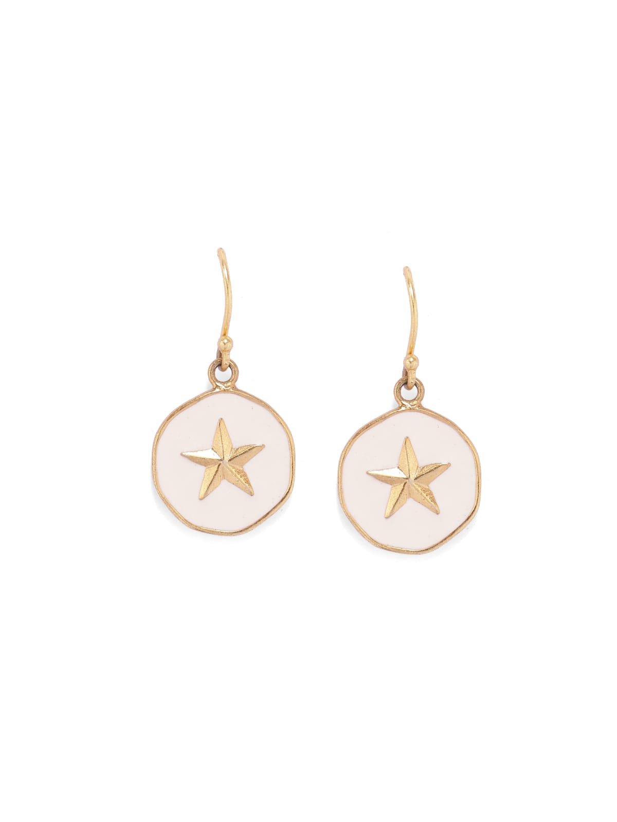 Sterling Silver star hook earrings with white enamel in 18 karat Gold plating.