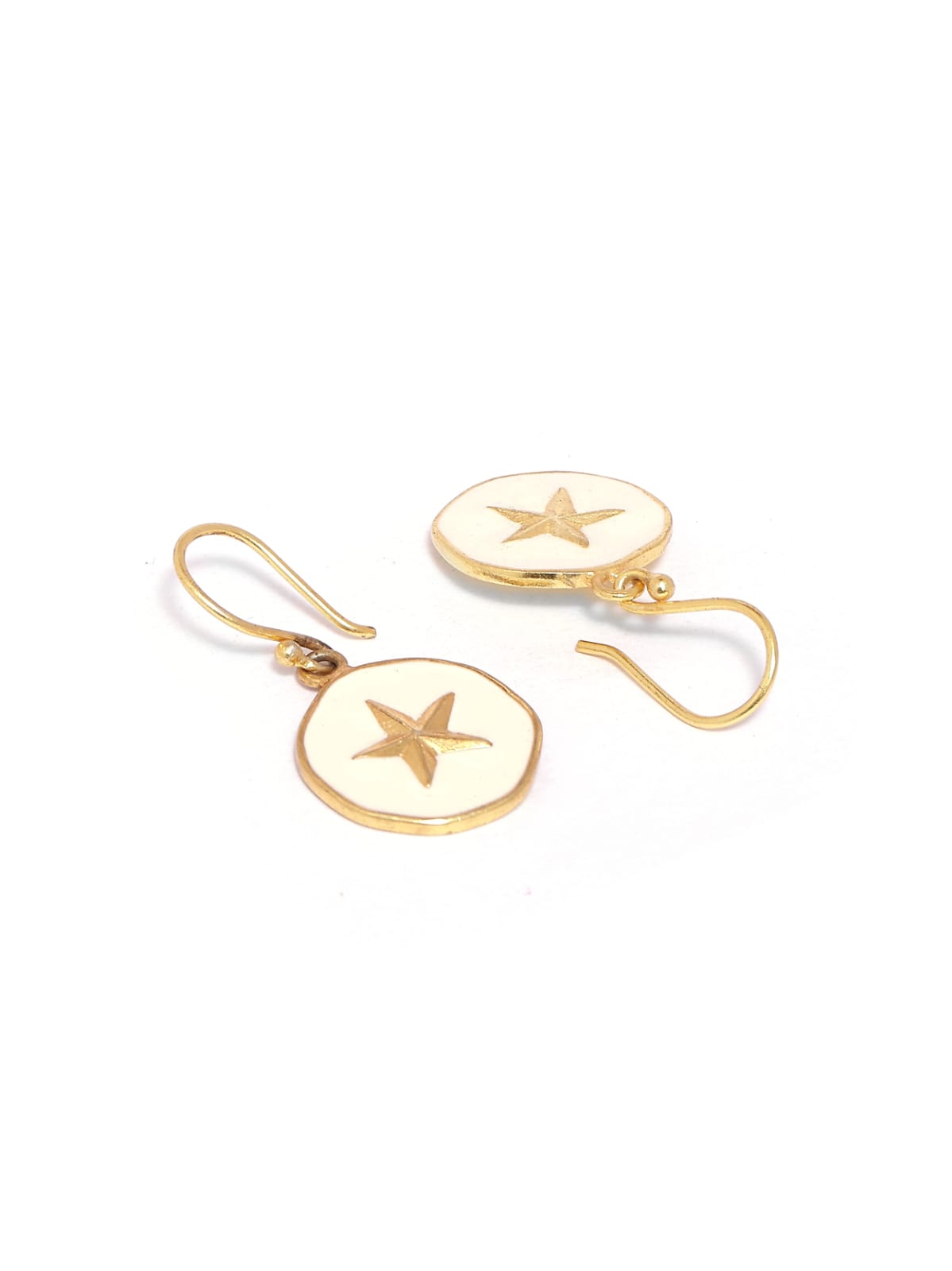Sterling Silver star hook earrings with white enamel in 18 karat Gold plating.