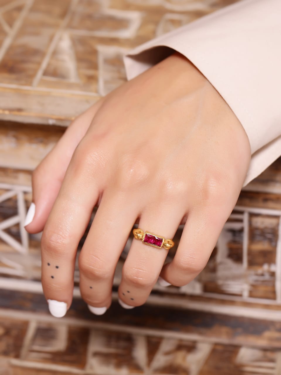 Leela Ring in 92.5 Sterling Silver handcrafted and dipped in 1 micron Gold plating with Jadau.