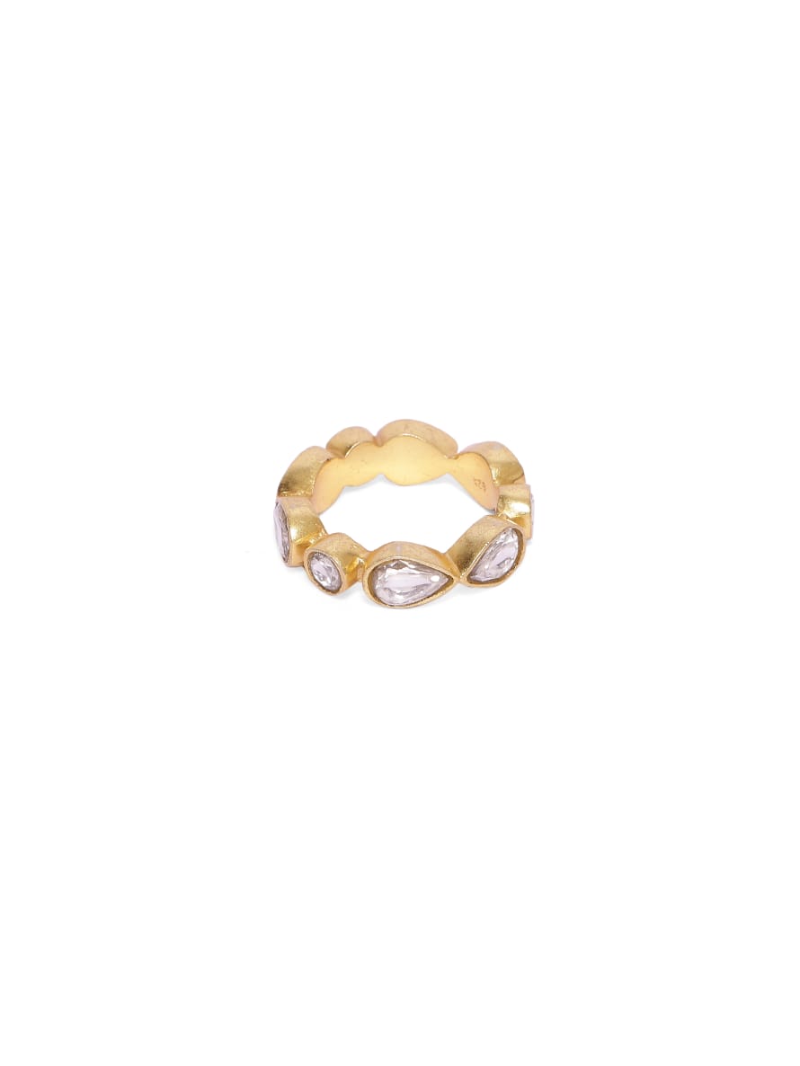 Trijya Ring in 92.5 Sterling Silver handcrafted and dipped in 1 micron Gold plating with Jadau-Polki.