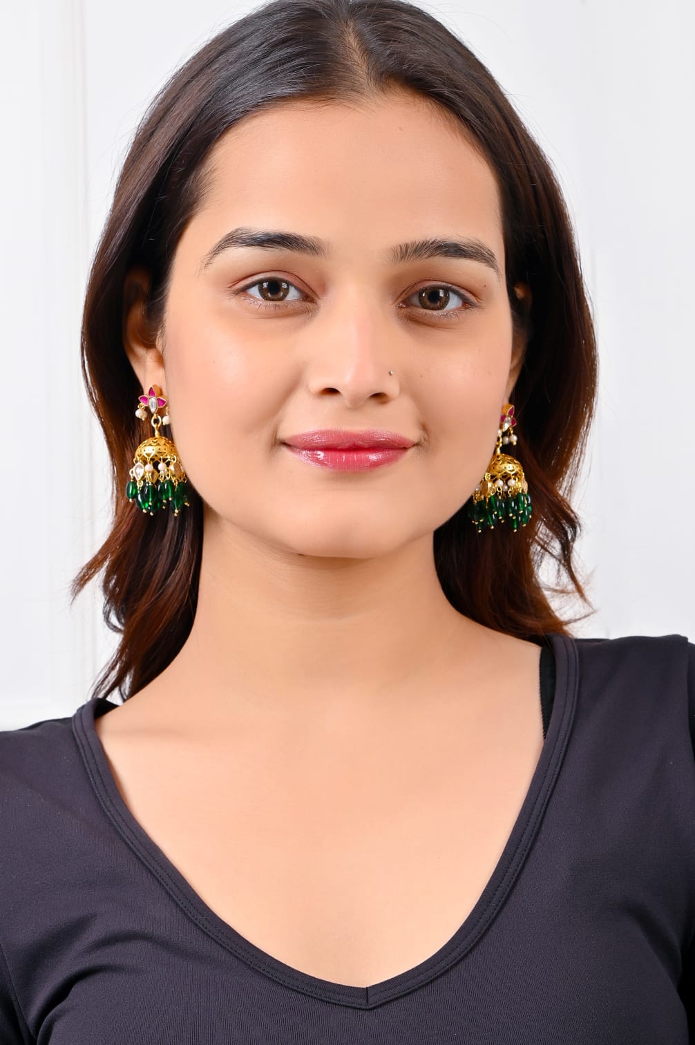 Jhumka in 92.5 Sterling Silver handcrafted and dipped in 1 micron Gold plating with a traditional Jadau-Polki.