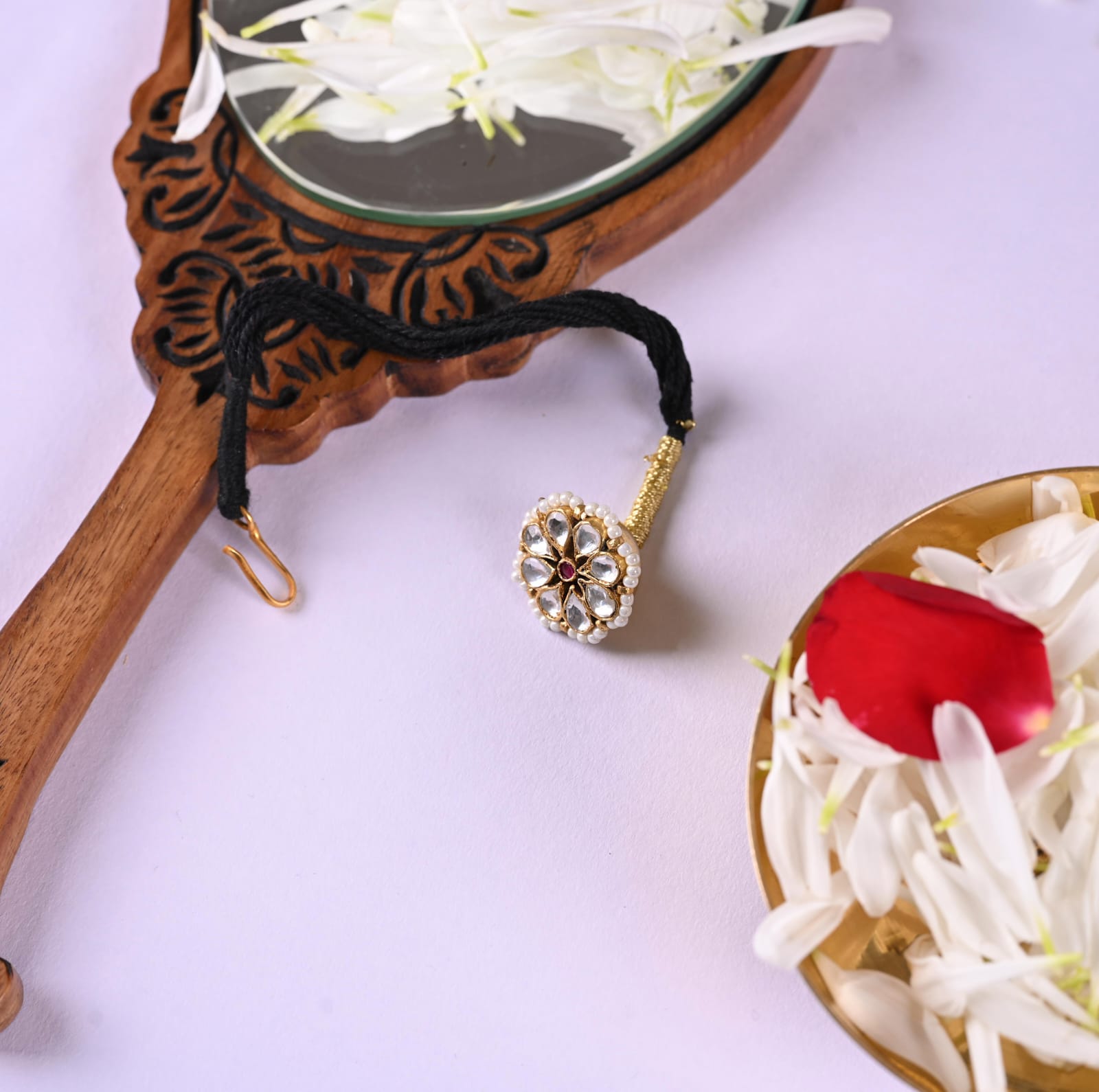 Borla- Hair accessory in Silver Alloy with glass Polki and Pearls dipped in 1 micron Gold plated Brass.