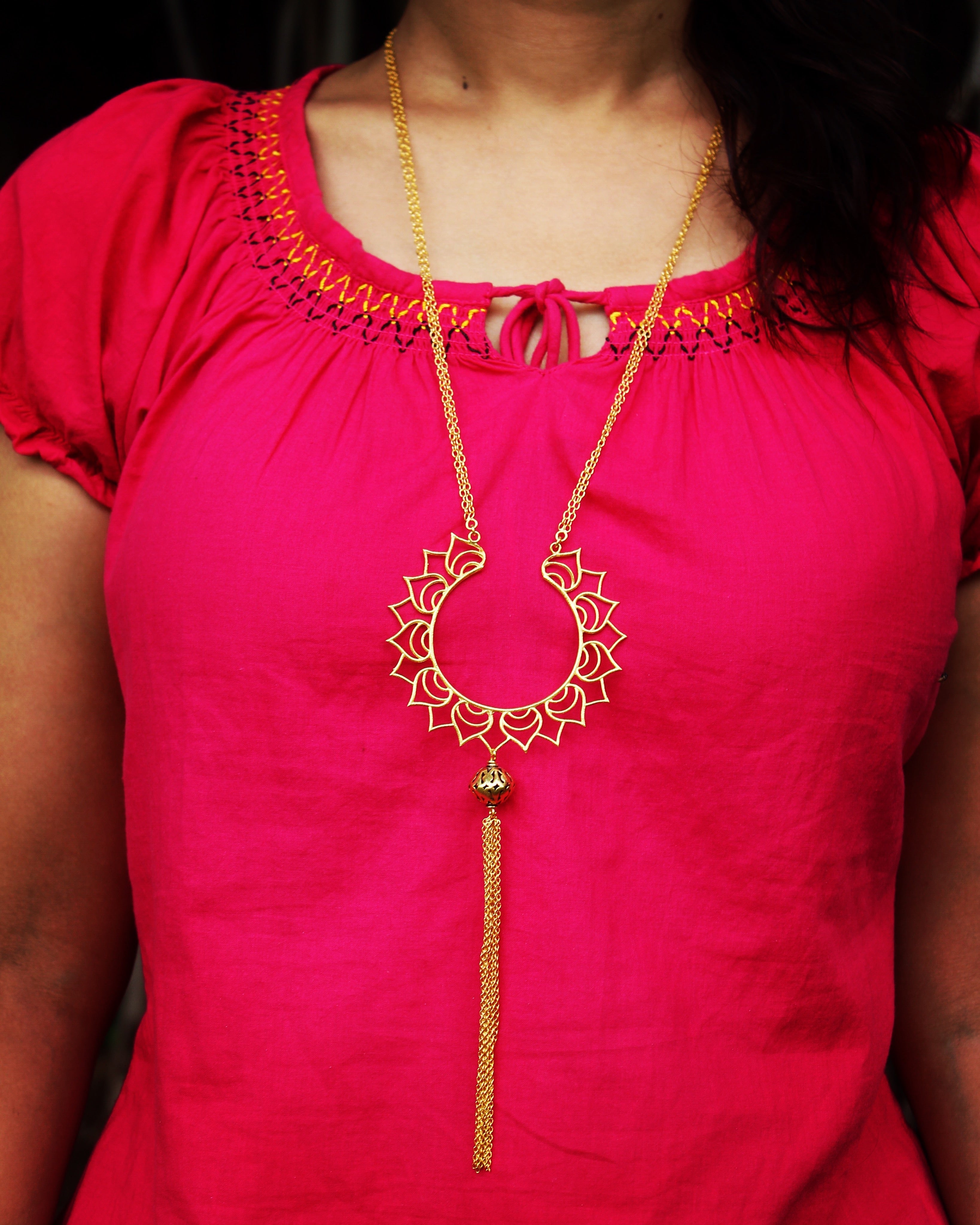 Designer Filigree Pendant Tassel Chain Necklace