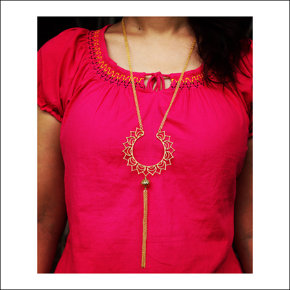 Designer Filigree Pendant Tassel Chain Necklace