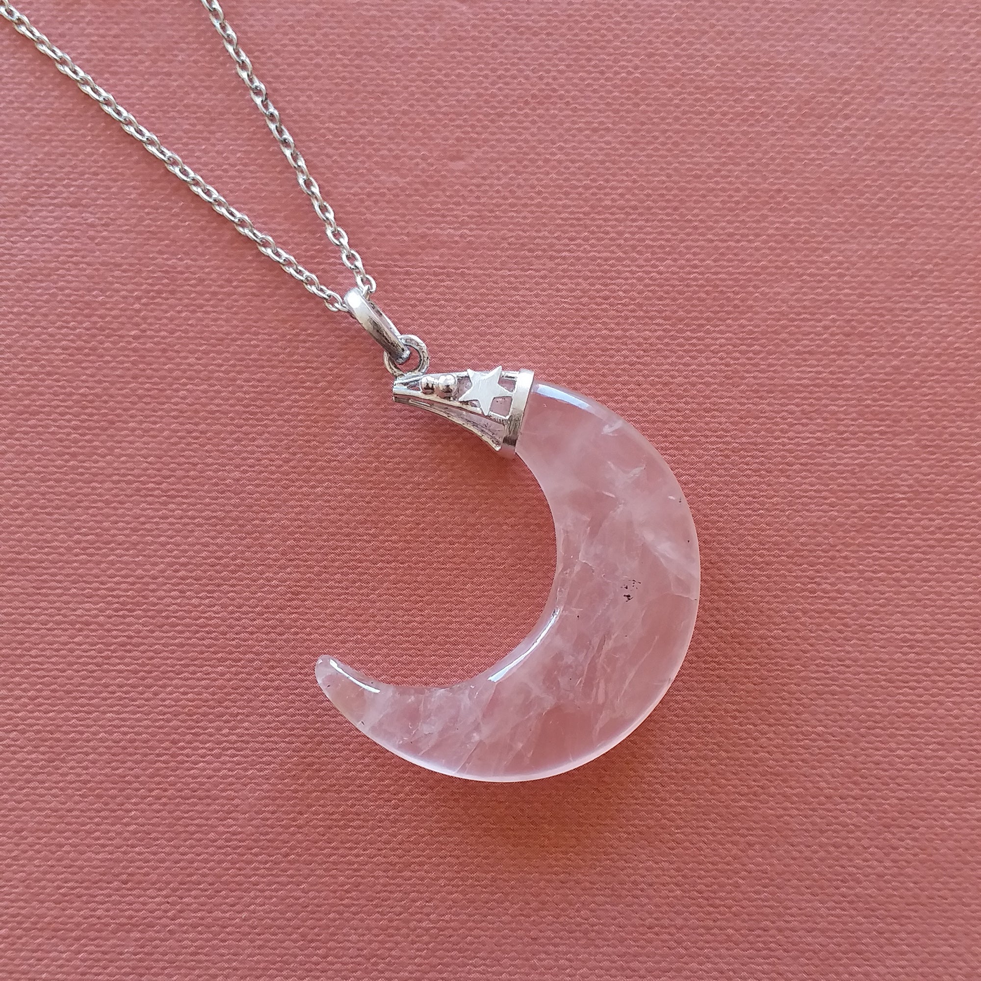 Rose Quartz Crescent Moon Pendant Necklace
