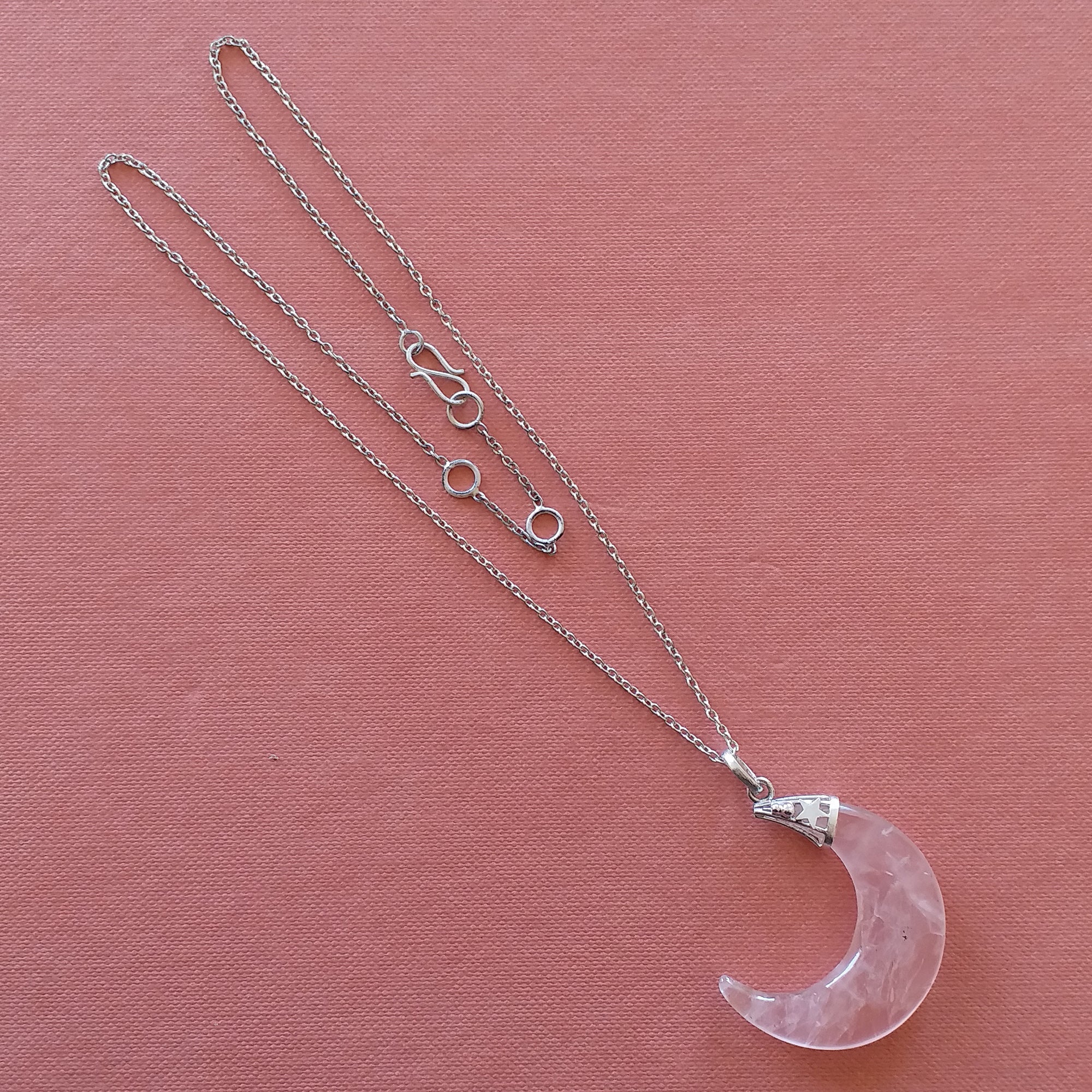 Rose Quartz Crescent Moon Pendant Necklace