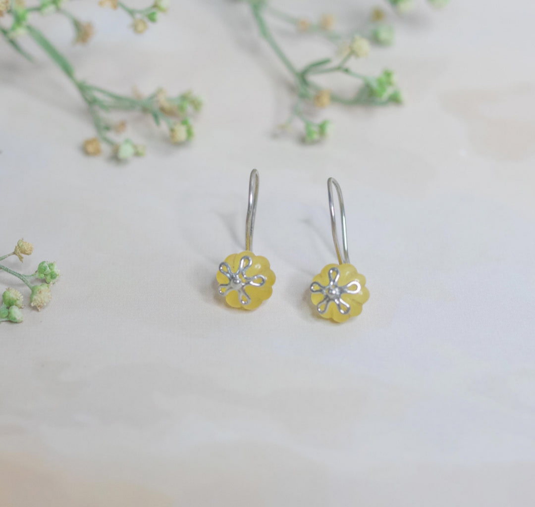 Yellow Hydro bead earrings in 92.5 Sterling Silver.