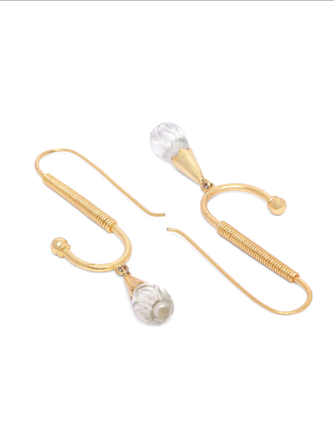 Shelja Earrings (White) in 92.5 Sterling Silver dipped in 1 micron Gold plating long hoops with pastel color drops.