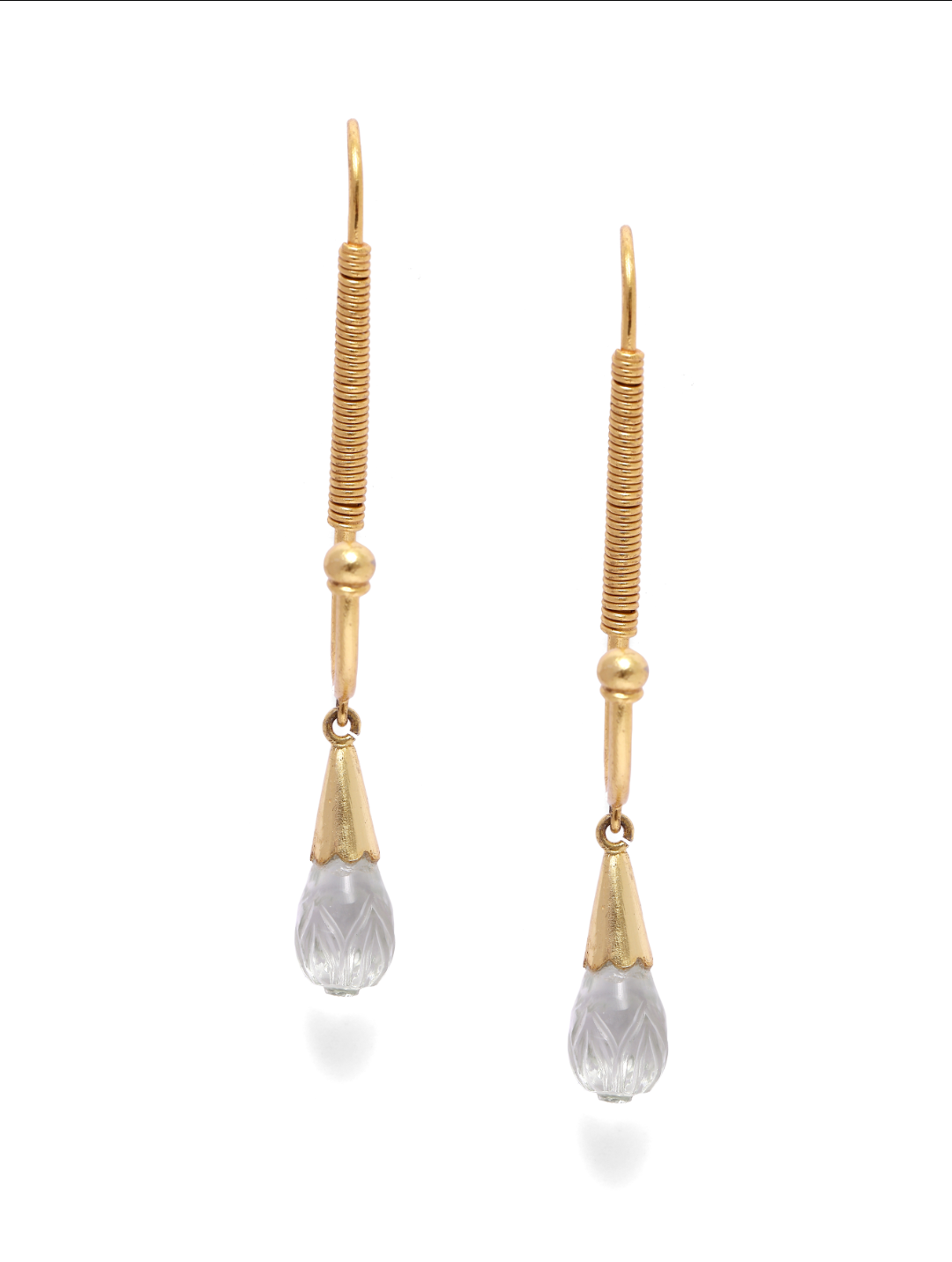 Shelja Earrings (White) in 92.5 Sterling Silver dipped in 1 micron Gold plating long hoops with pastel color drops.