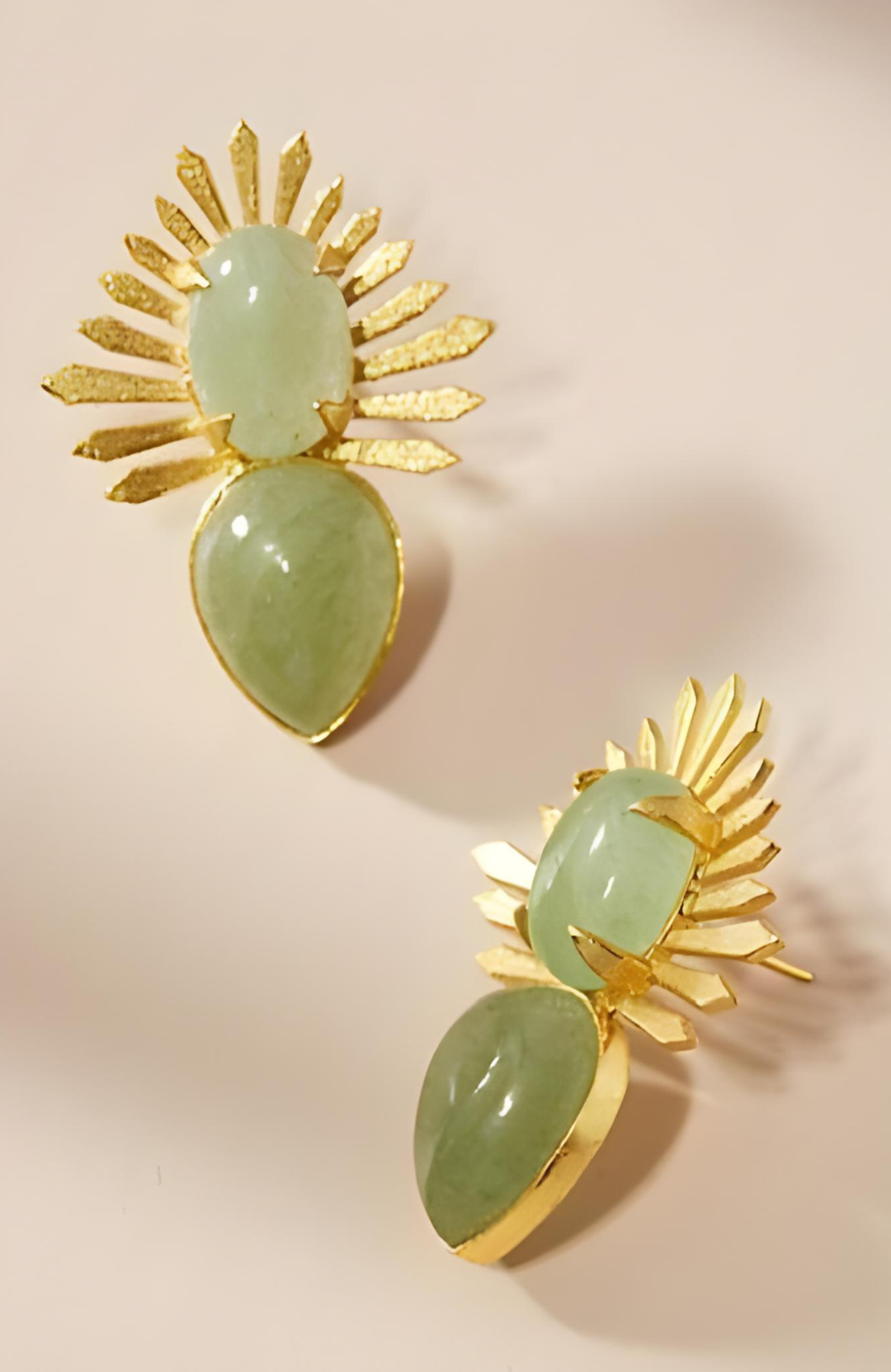 Kiran Earrings in 92.5 Sterling Silver handcrafted and dipped in 1 micron Gold plated Spike earrings with Labradorite and semi precious stones.