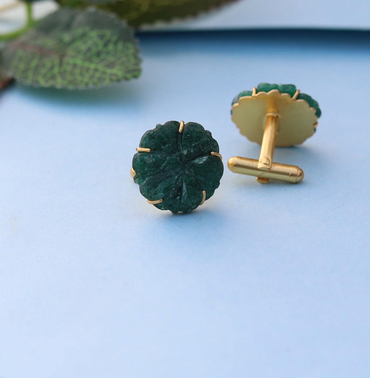 Carved jade cufflinks