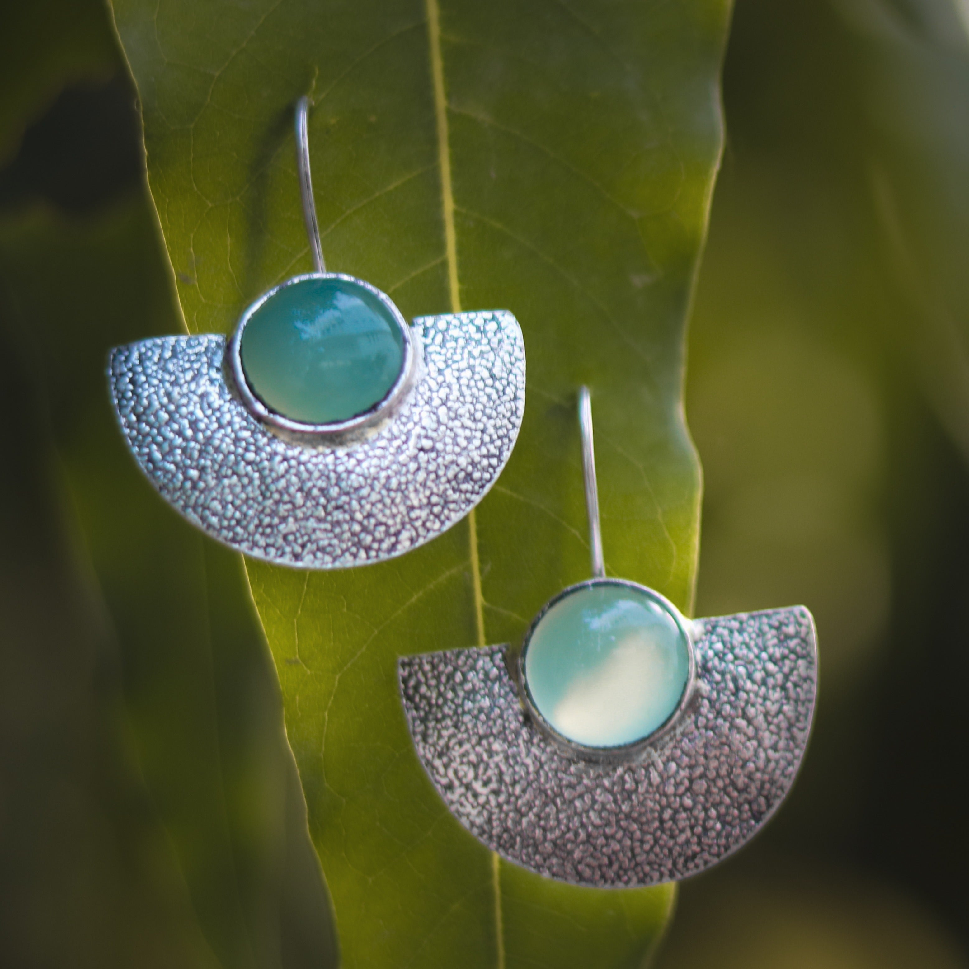 Textured Sterling Silver Boat Lapis Earrings