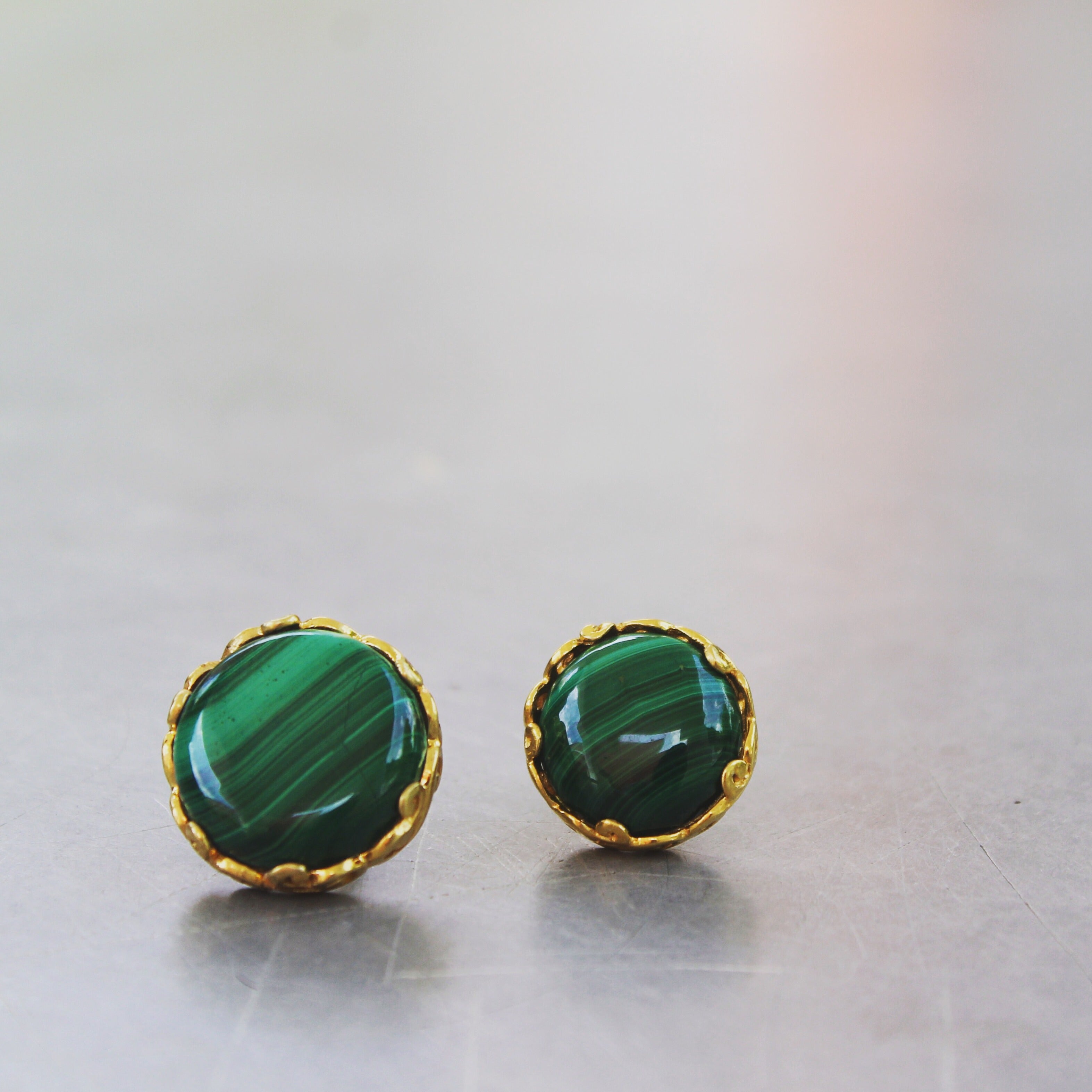 Malachite Gemstone Gold Filled Studs 12 MM