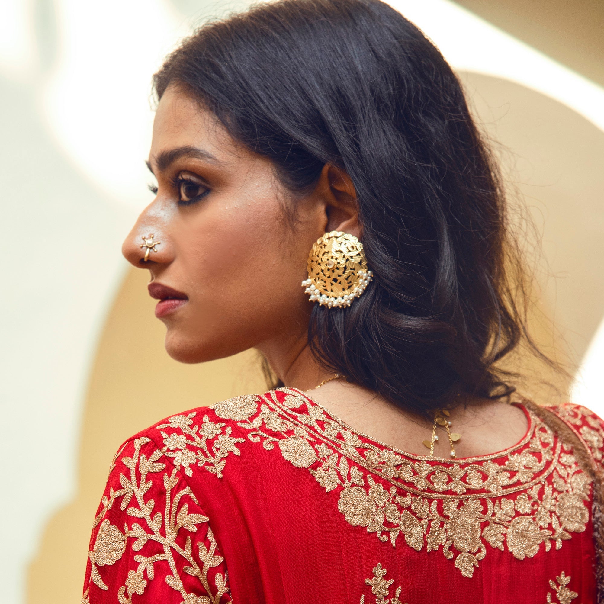 Over Sized Designer Stud Earrings, Pearl Nose Pin