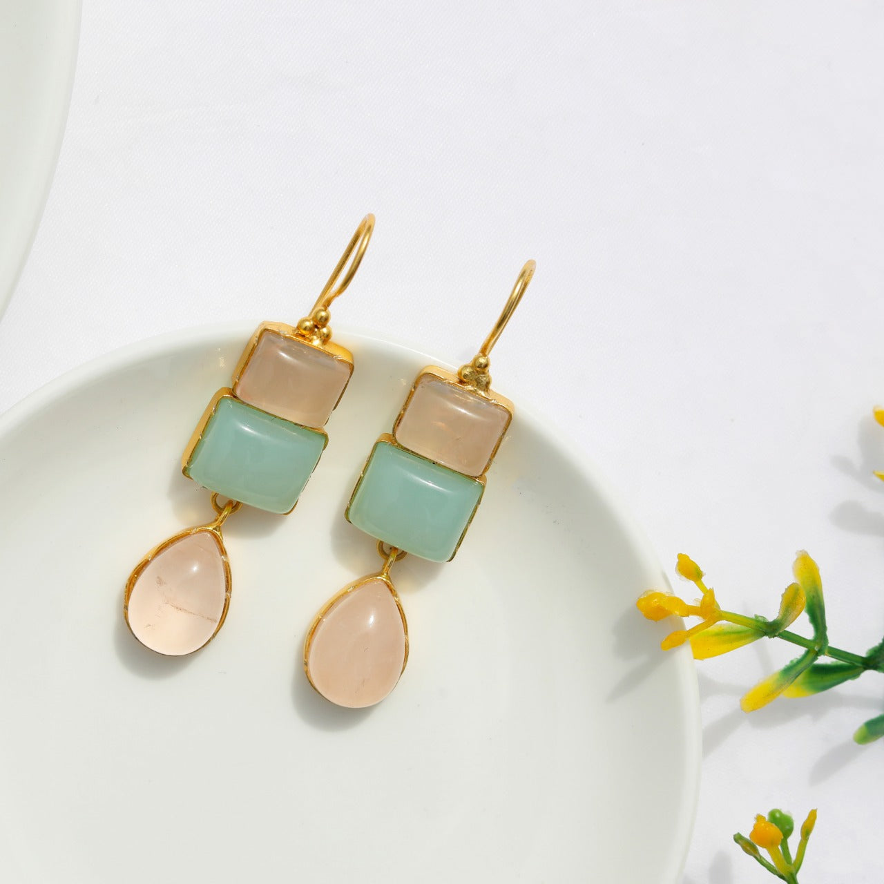 Rose quartz aquacalcydony earrings