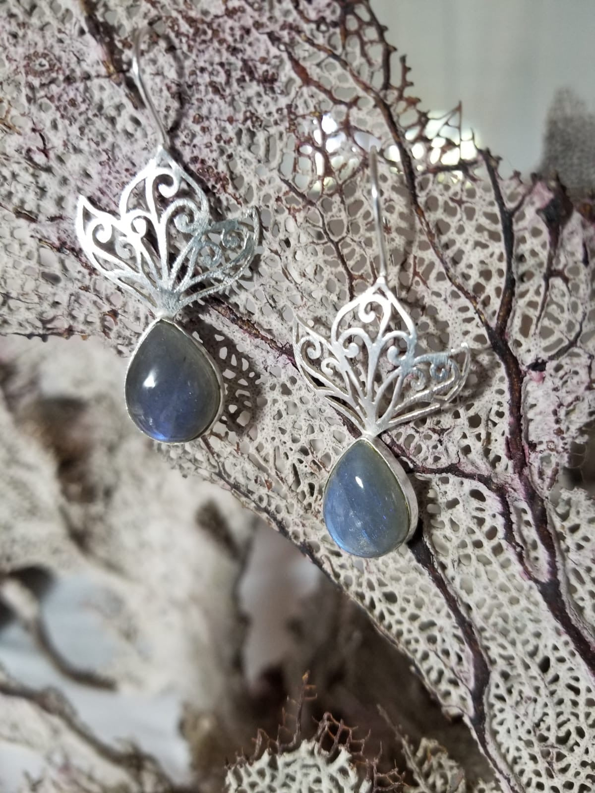 Leaf labrodorite earrings