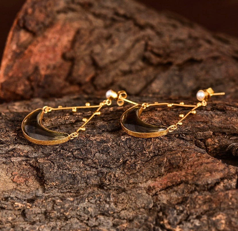 Smokey quartz long earrings