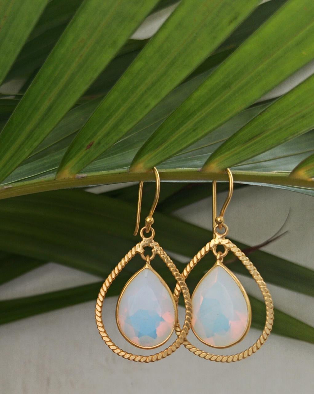 Rainbow moonstone silver earrings