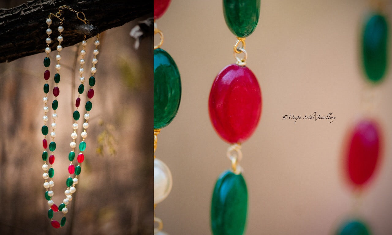 Red quartz green onyx necklace
