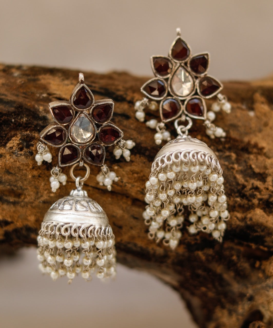 Jadau pearls jhumki in sterling silver